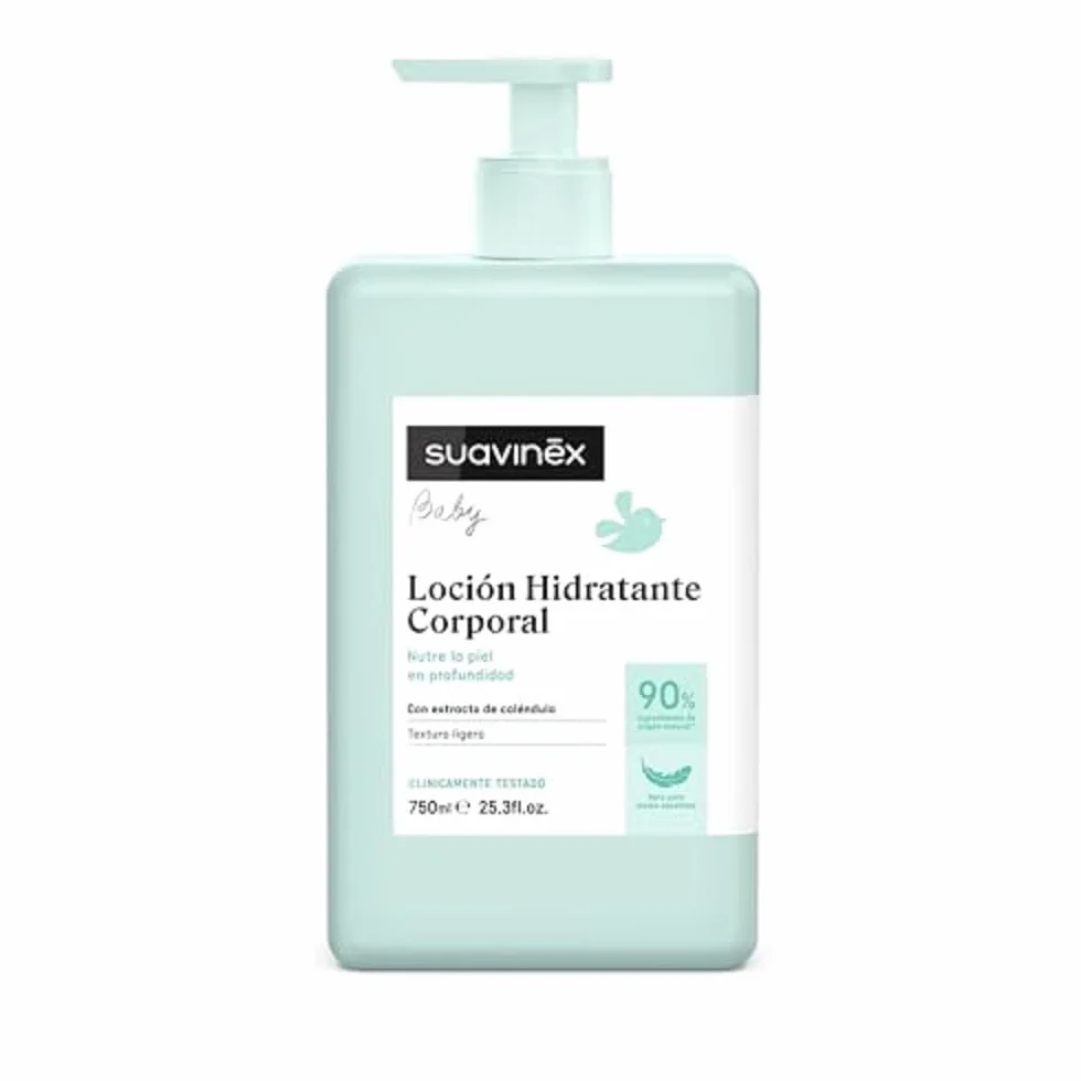 Suavinex, Confezione cosmetica di grande formato. Include: gel shampoo delicato 750 ml + latte idratante 750 ml + pomata pannolino 50 ml + confezione salviettine 25 pz. Pack Neonato Neonato, 4