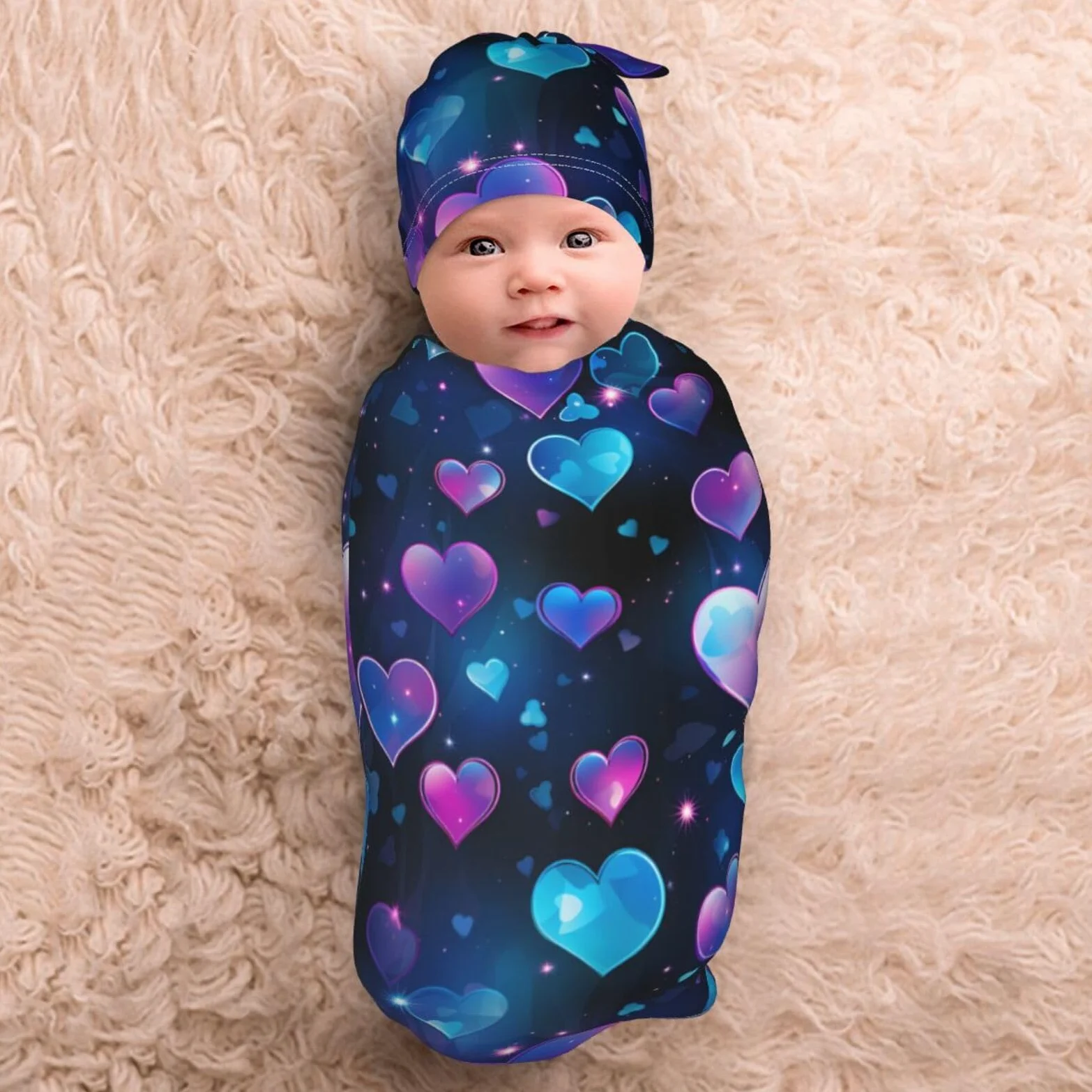3d Cuori Swaddle Coperta E Cappello Set Per Neonati Avvolgere Accogliente Per Neonati Bambino Comfort 29x53 cm
