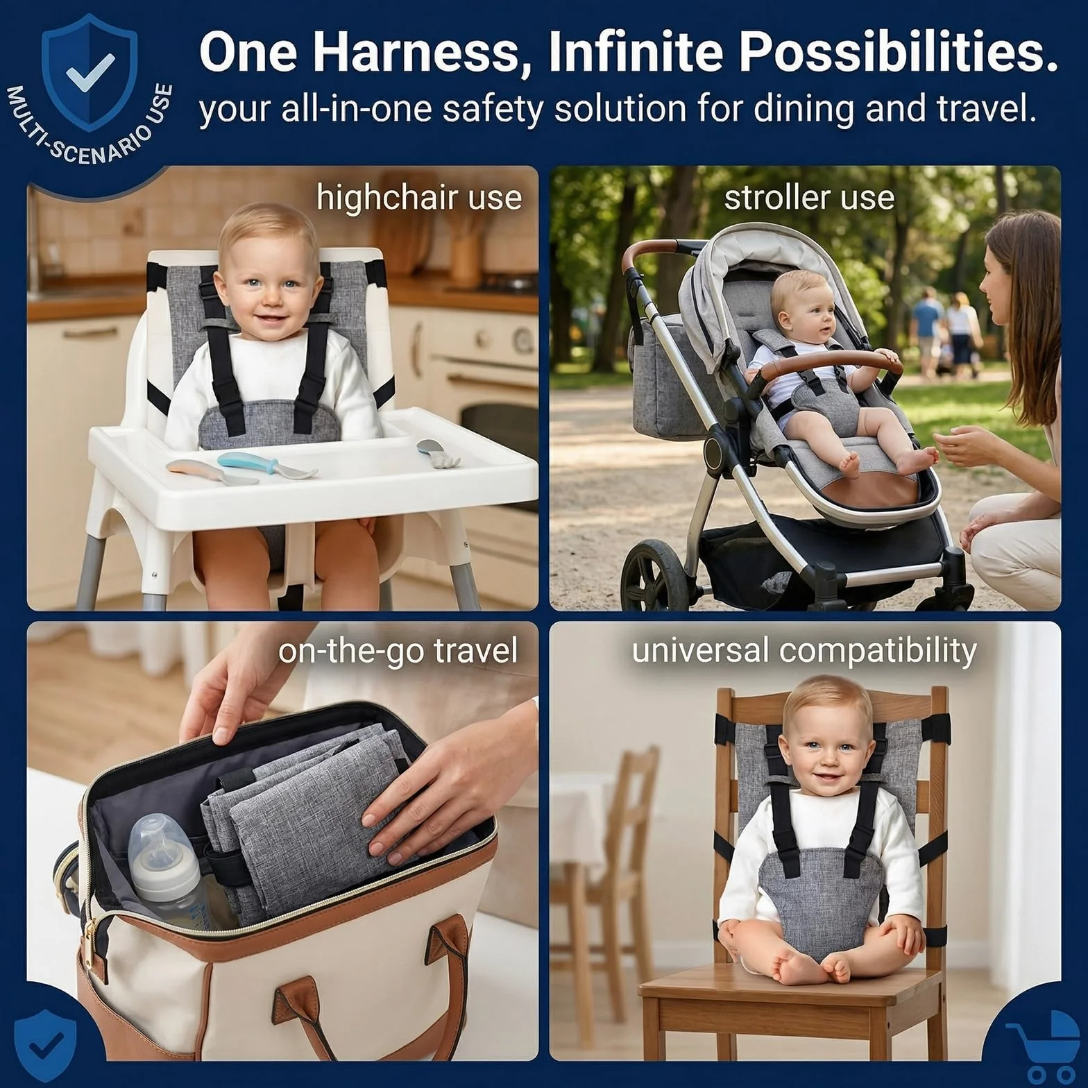 Cinturino per Seggiolone Pappa, Sedia Imbracatura Portatile per Bambini Lavabili, Sdraietta Neonati Passeggino, Morbido Confortevole