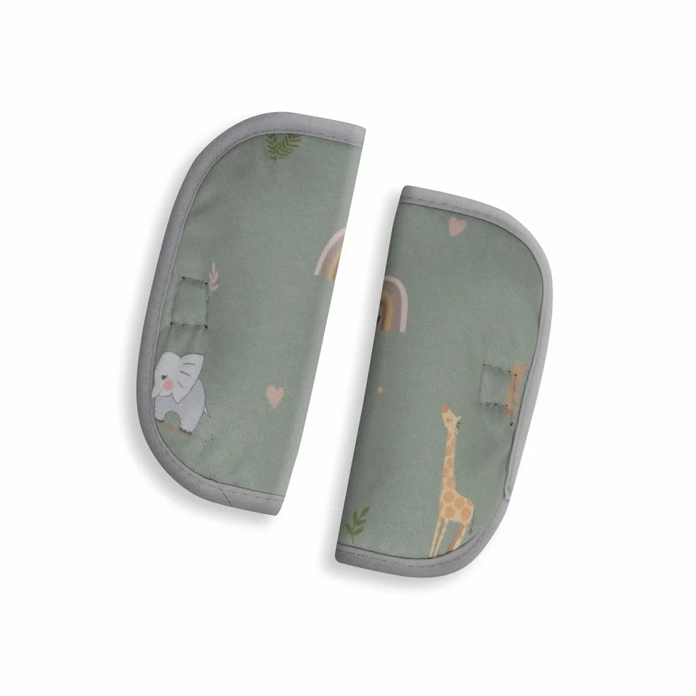 Interbaby Materassino per passeggino universale per estate | Safari verde | traspirante e confortevole | copertura per passeggino 100% cotone, 84 x 34 cm, protezioni per imbracatura
