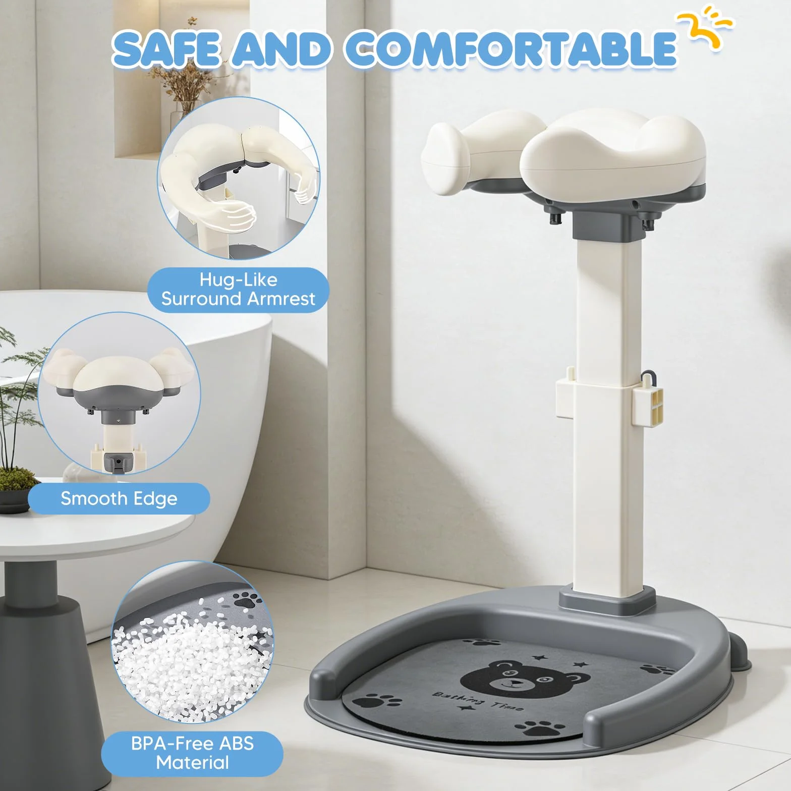 Supporto per doccia per bambini, regolabile in altezza 40-57 cm, sedia da bagno con base antiscivolo e sgabello rimovibile, senza BPA, supporto doccia per bambini da 6 a 36 mesi, per fare il