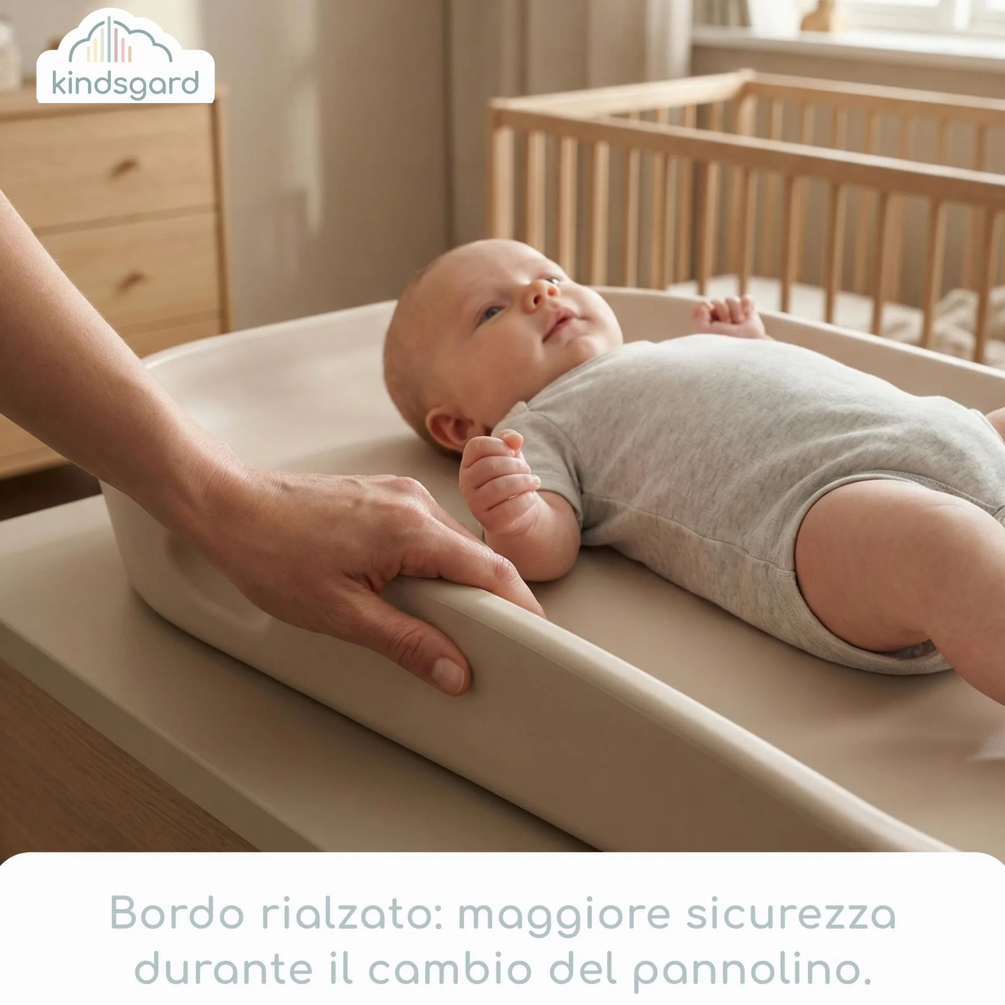 kindsgard Fasciatoio "Skifte" - Morbido tappetino fasciatoio in PU con bordo rialzato, lavabile, igienico, privo di sostanze nocive - 68,5 x 48 cm - per fasciatoio, cassettiera, lavatrice o pavimento