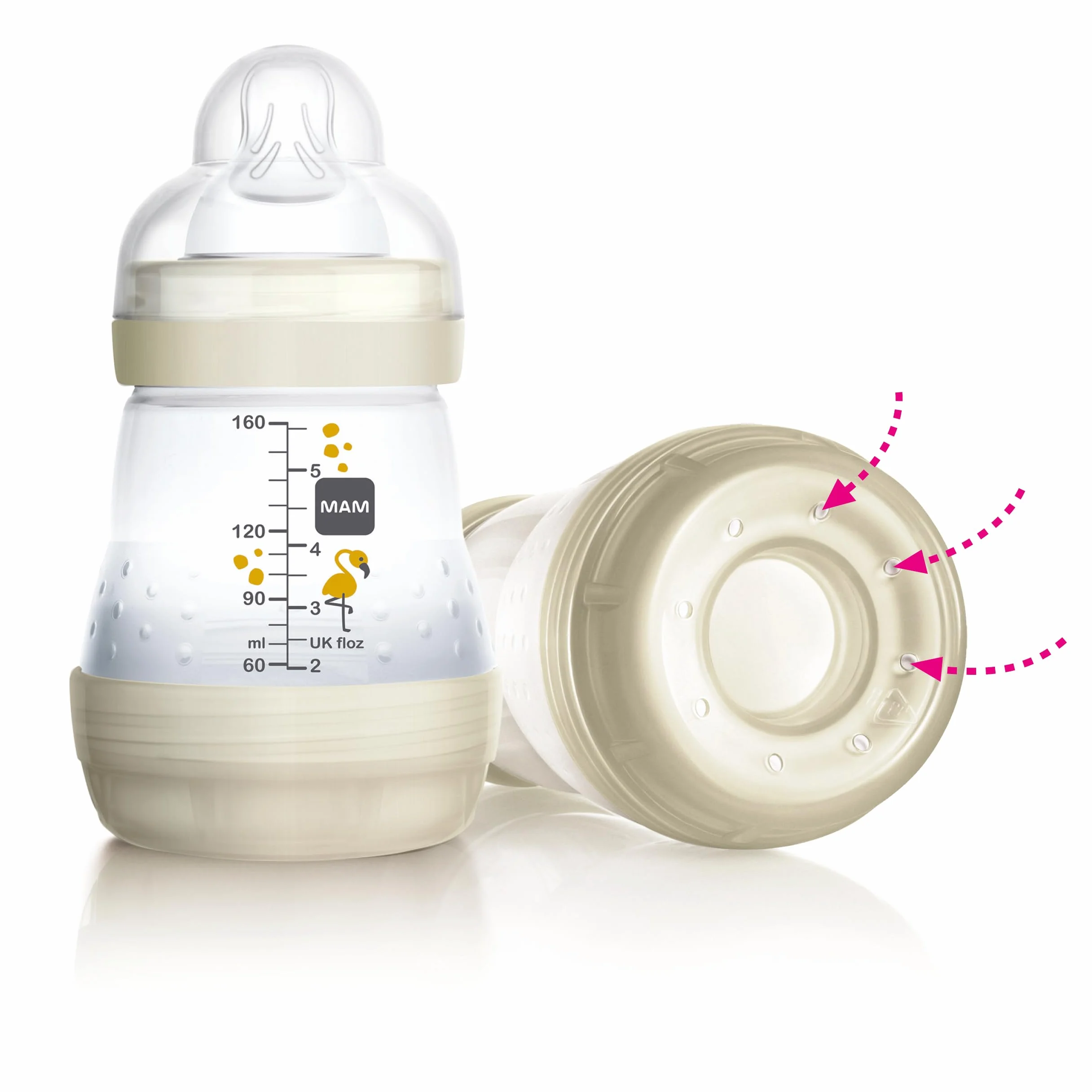 MAM Biberon Easy Start Anticolica, in Set da 2, con Tettarella in Silicone SkinSoftTM, 2+ Mesi, 260 ml, Rosa