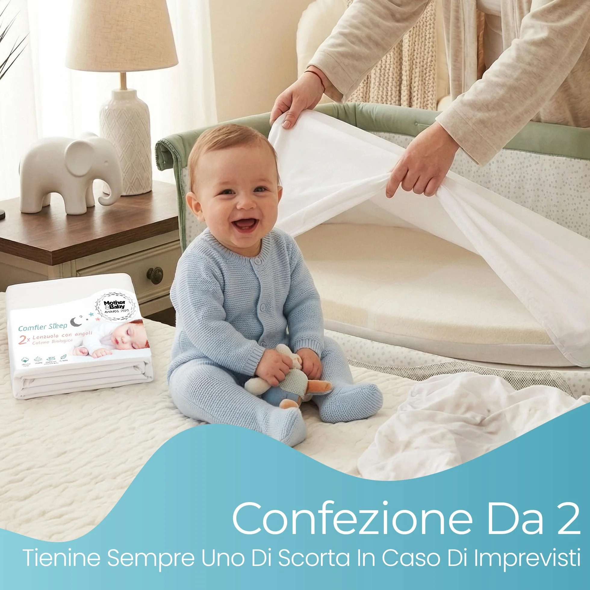 Lenzuola Next To Me 51x85 – Set Di 2 Pezzi Colore Bianco Lenzuolo Angoli Next To Me in 100% Cotone Biologico - Elasticizzate e Ultra morbide