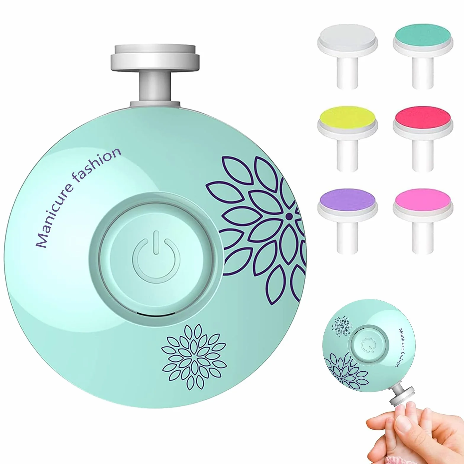 Tagliaunghie Neonato,Lima Unghie per Bambini,6 in 1 Lima per unghie elettrica per bambini,Tagliaunghie per Bambini, con Testine Abrasive Intercambiabili(Verde)