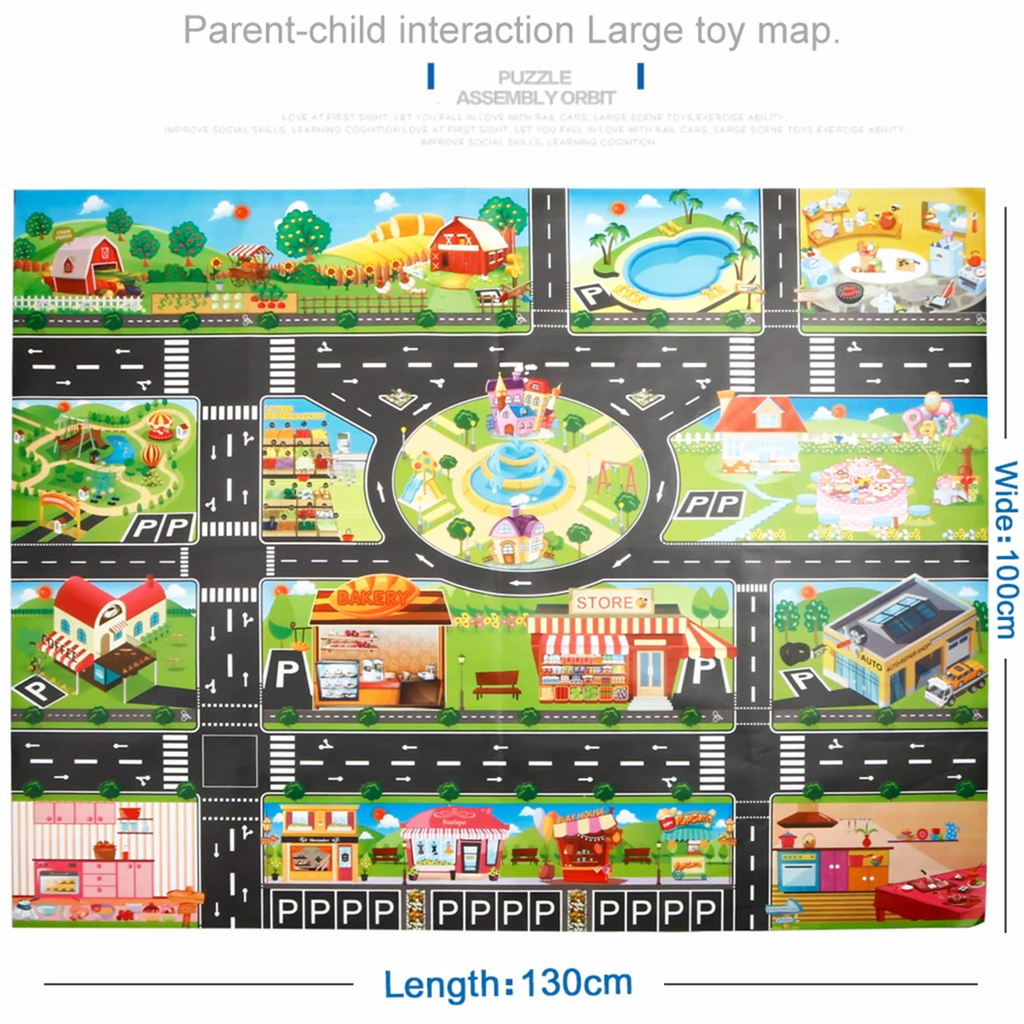 Tappeto giocattolo(39 * 51in/100 * 130cm) tappetino da gioco in PVC per bambini, tappetino da gioco in plastica impermeabile