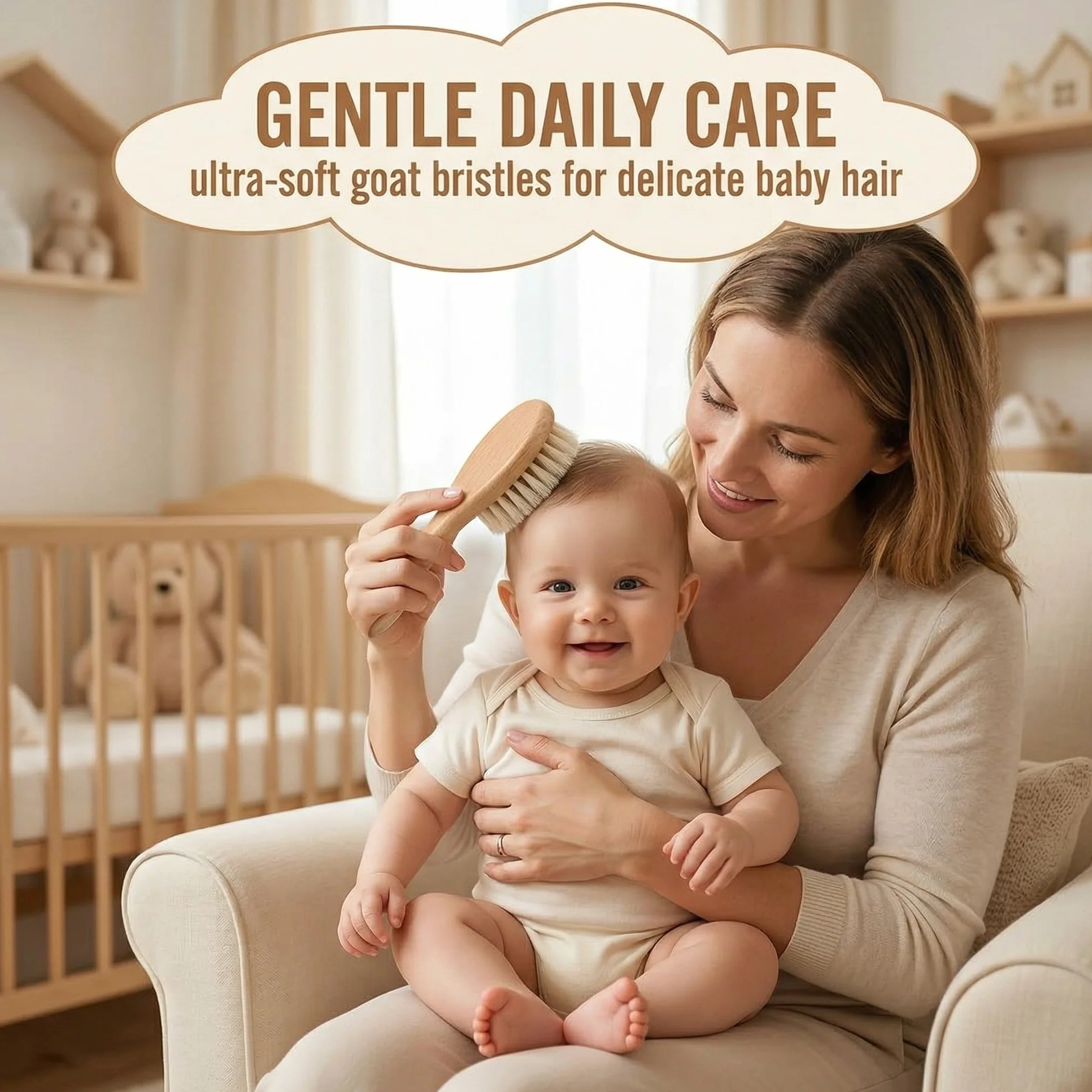 2 Pezzi Spazzole Neonato per Capelli e Serie di Pettini per Neonati - Spazzole in Legno Naturale con Setole di Capra Morbide - Regalo Perfetto per la Doccia per il Bambino