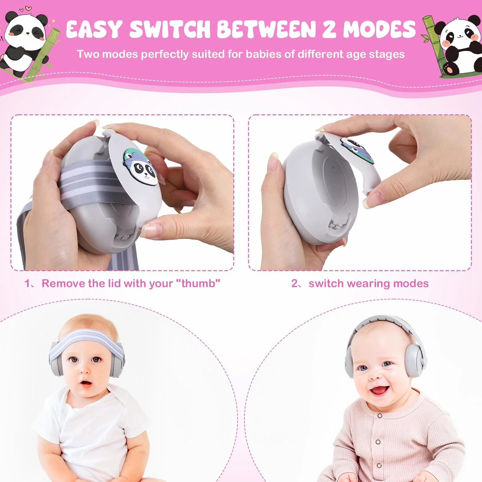 Zocipro 2 in 1 Cuffie Neonato Antirumore, Paraorecchie con Archetto Regolabile, Cuffie Rumore Neonato per Protezione Uditiva e Sonno, Cuffie per Neonati Antirumore, per neonati fino a 48 mesi