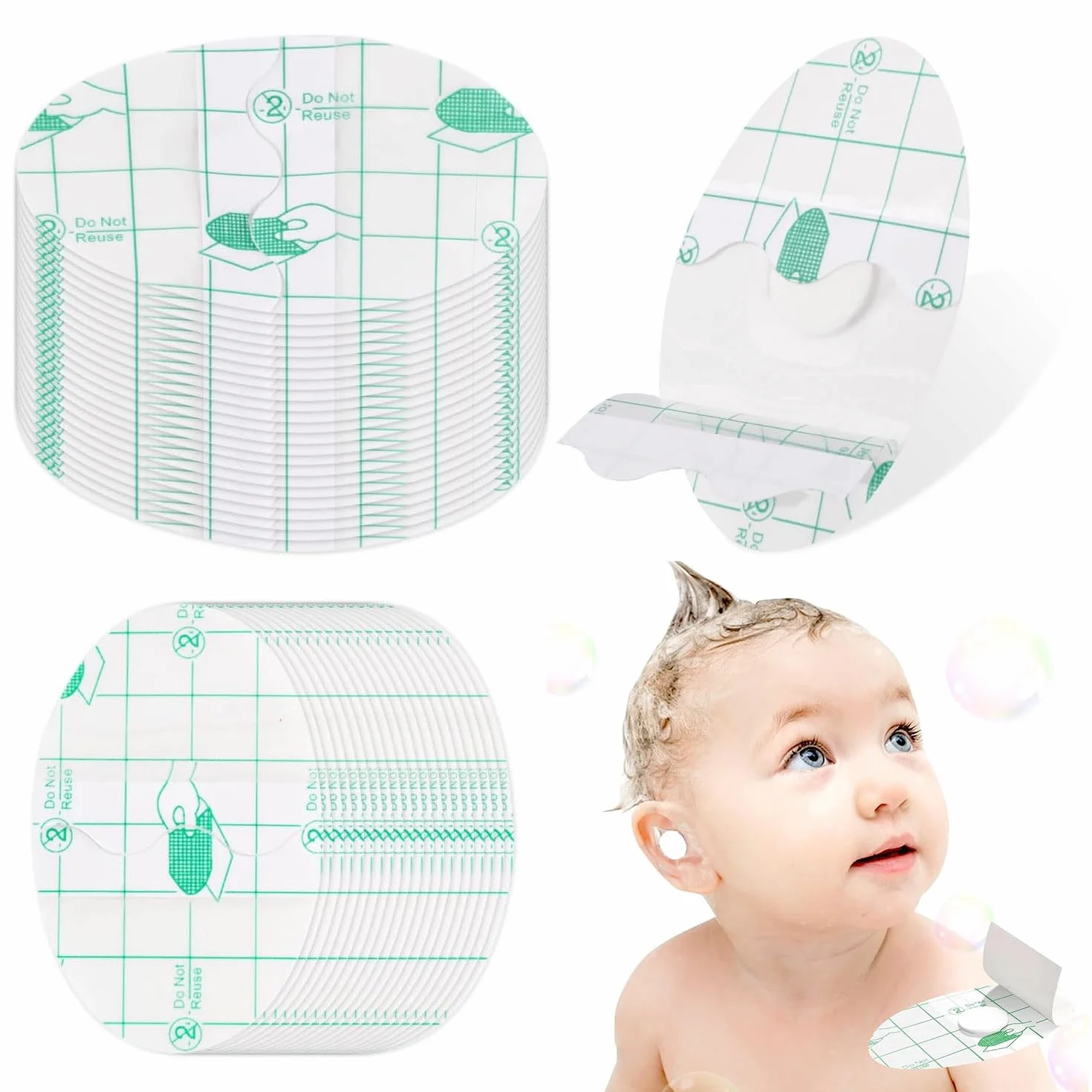 Adesivi per Orecchie Impermeabili per Bambini 100pcs Adesivo Impermeabile di Protezione Dell Orecchio Sicura Copriorecchie Trasparenti UltraSottili 6.8×4.4cm per Il Nuoto La Doccia Il Surf