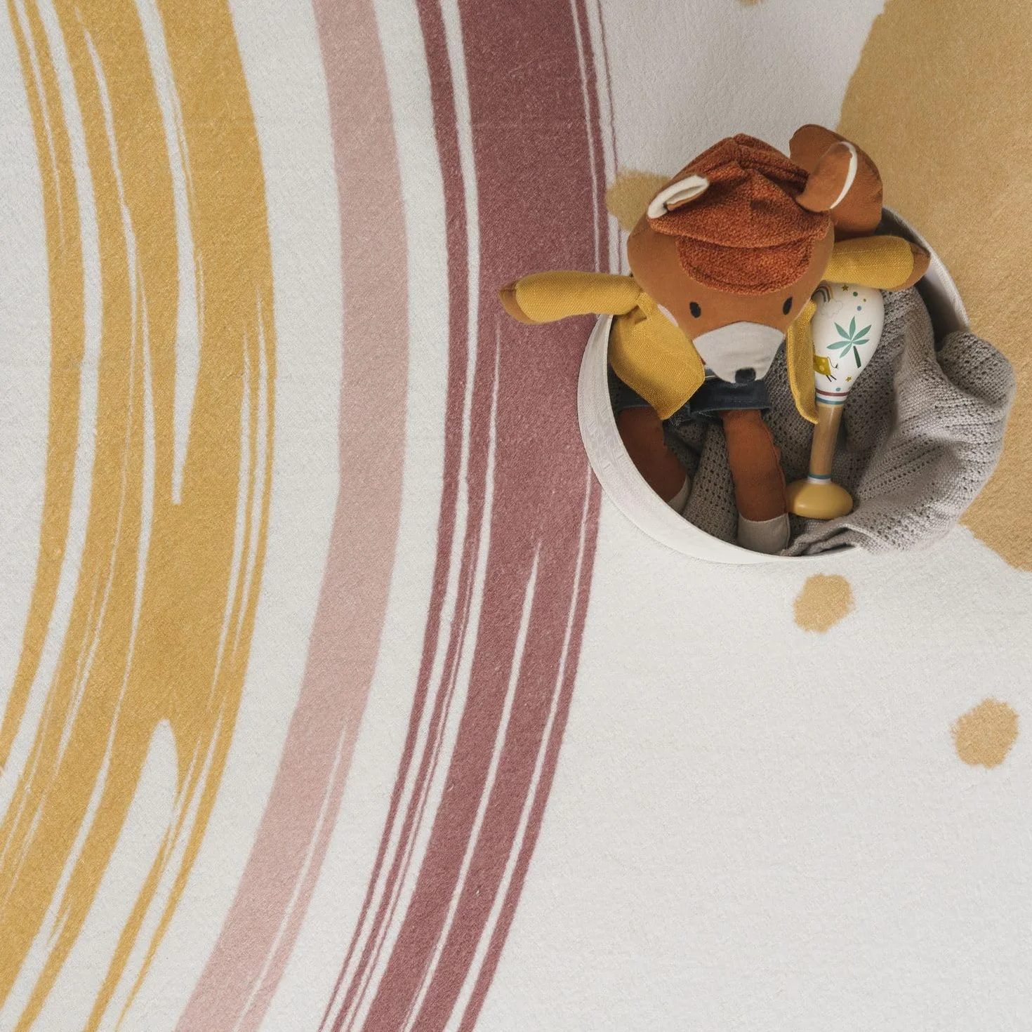 TT Home Tappeto Stanza Bambini Lavabile Arcobaleno Sole Moderno, Colore:Blu Giallo Rosa, Dimensione:100 cm tondo