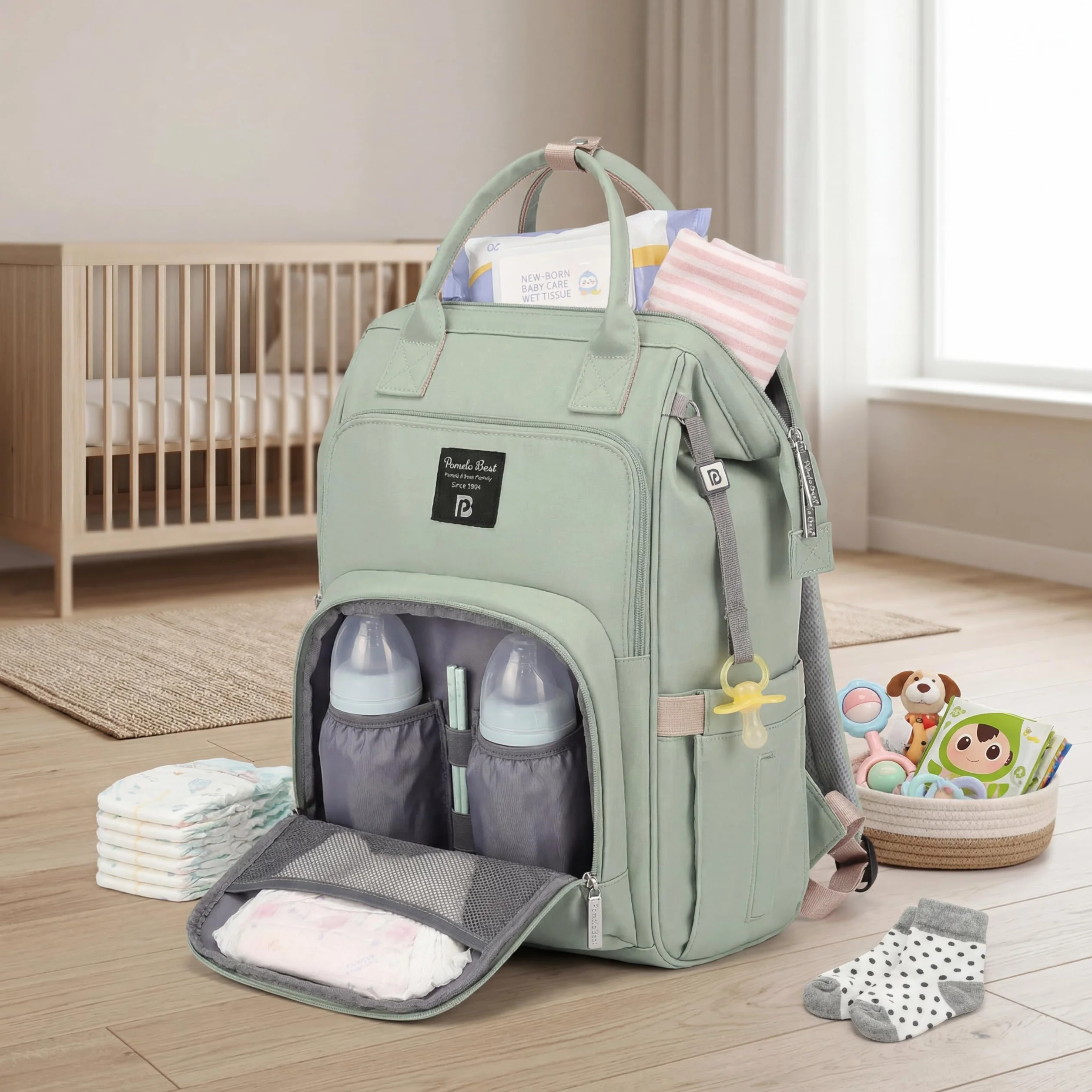 Pomelo Best Zaino Fasciatoio per Pannolini, Grande Capacità Impermeabile – Stile Macaron Pastello, Cinghie per Passeggino, Borsa Multifunzionale Unisex per Mamma e Papà – Ideale per Viaggi e Ospedale