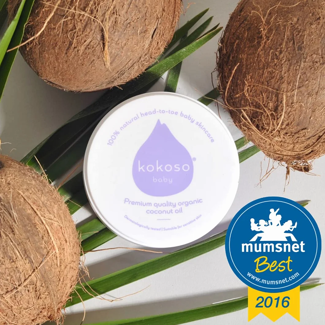 Kokoso Olio di cocco biologico per bambini – Olio idratante 100% naturale per il massaggio del bambino, pelle secca, sensibile e normale – 168g