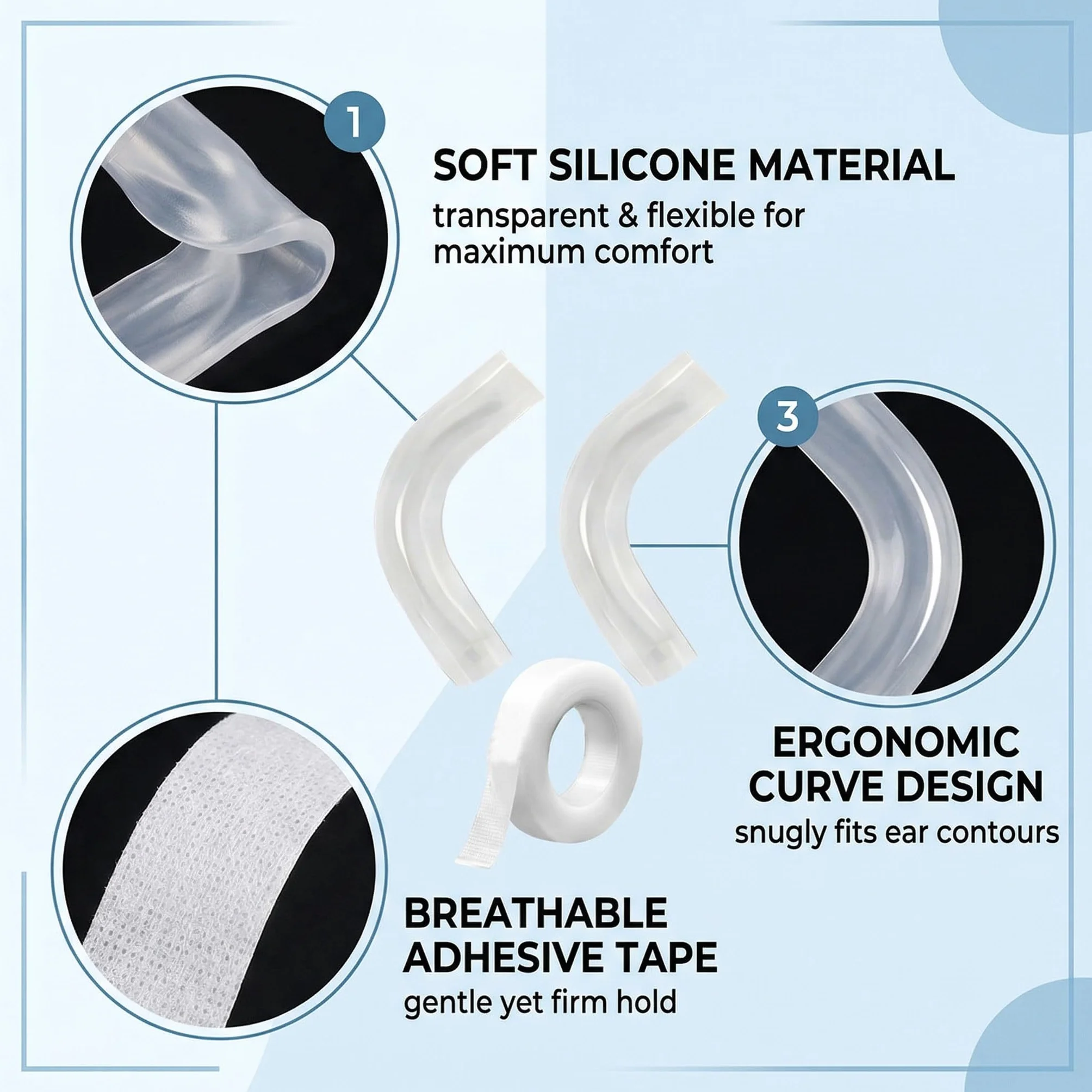 1 Paio Supporti Auricolari Modellabili In Silicone, Correttore Orecchie A Sventola, Cerotti Orecchie A Sventola Con Rullino