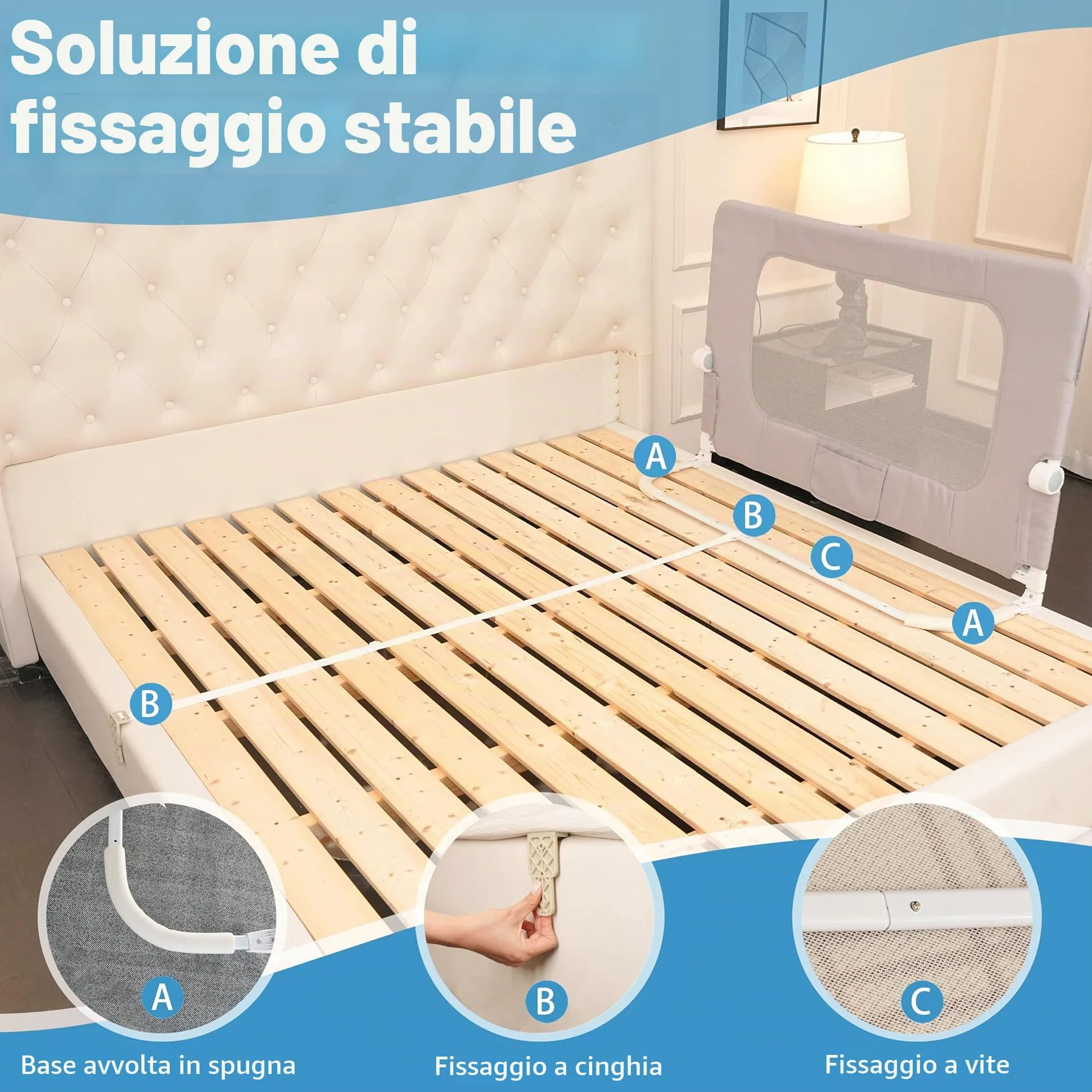 Sponda per letto per bambini, pieghevole, 32in / 85 cm di altezza, regolabile, protezione di sicurezza per bambini, universale, per letti doppi/matrimoniali/king/queen size.