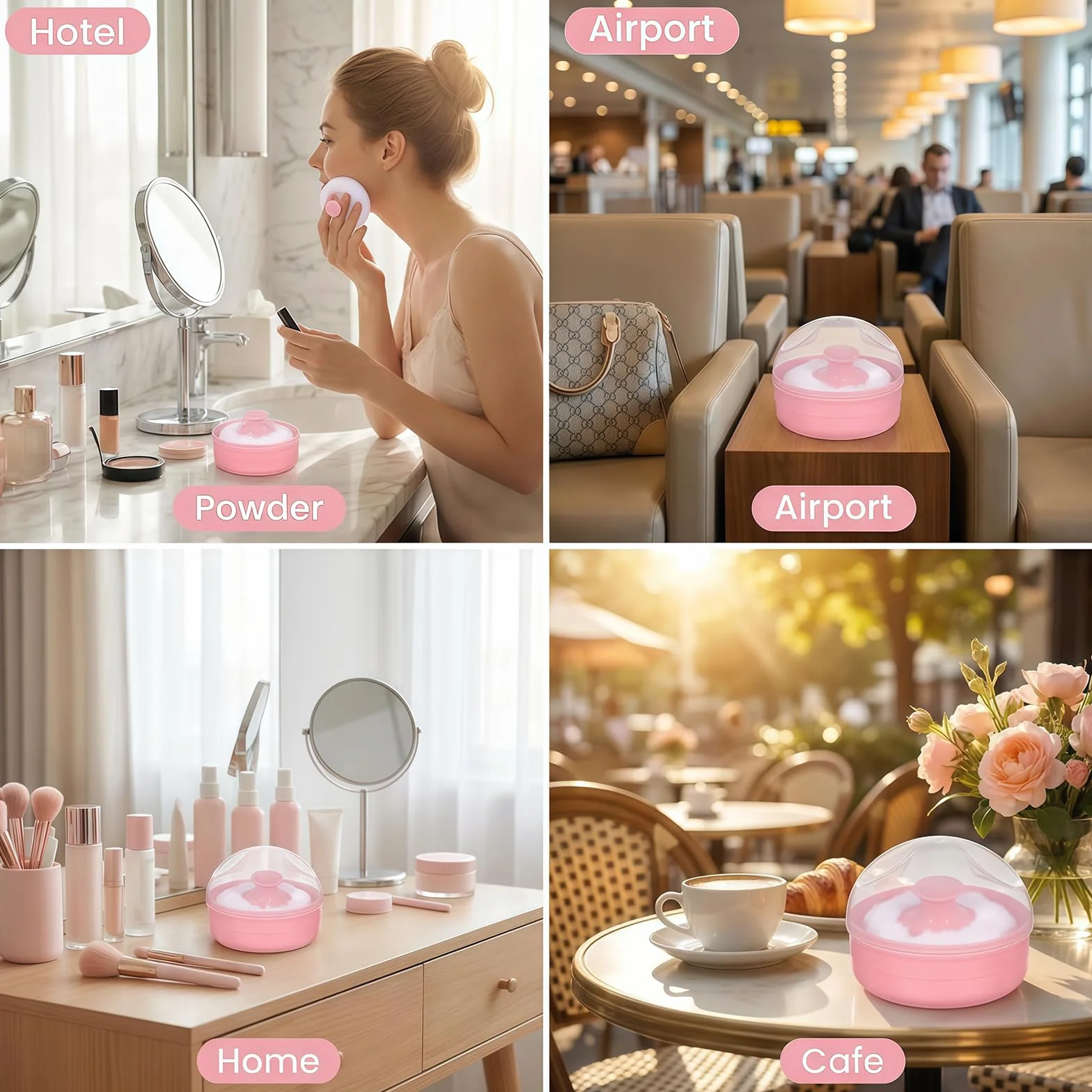 2PCS (blu + rosa) di plastica per la cura della pelle del bambino dopo lo sciolto caso polvere in polvere per il corpo fronte talco contenitore stoccaggio trucco con soffio di spugna morbida