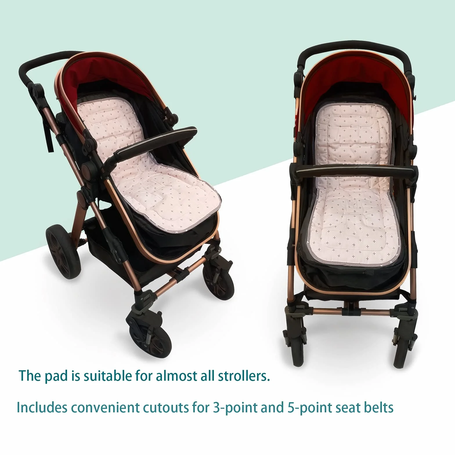 Miracle Baby Riduttore Passeggino Universale Neonato,Copriseduta per Passeggini,Morbido & Reversibile in Puro Cotone Copri Seggiolino Auto,Infant Cuscino Pad (Croce Rosa Grigia)