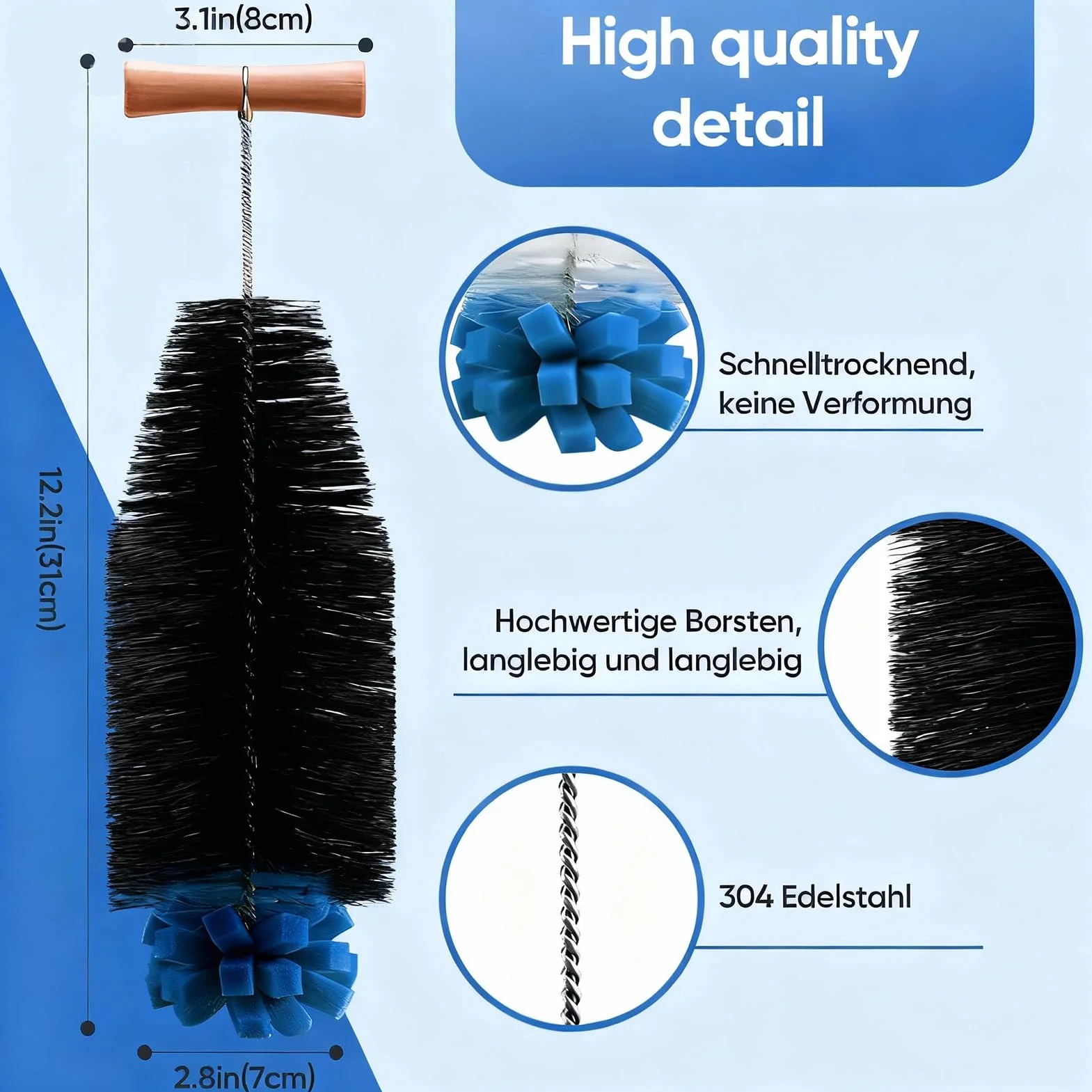 Scovolino per Bottiglie 31 cm con Testa in Spugna Morbida, Pulizia Senza Graffi Potente per Bottiglie Sodastream, Duo, Vetro e Plastica – Spazzola Lunga Ergonomica e Durevole