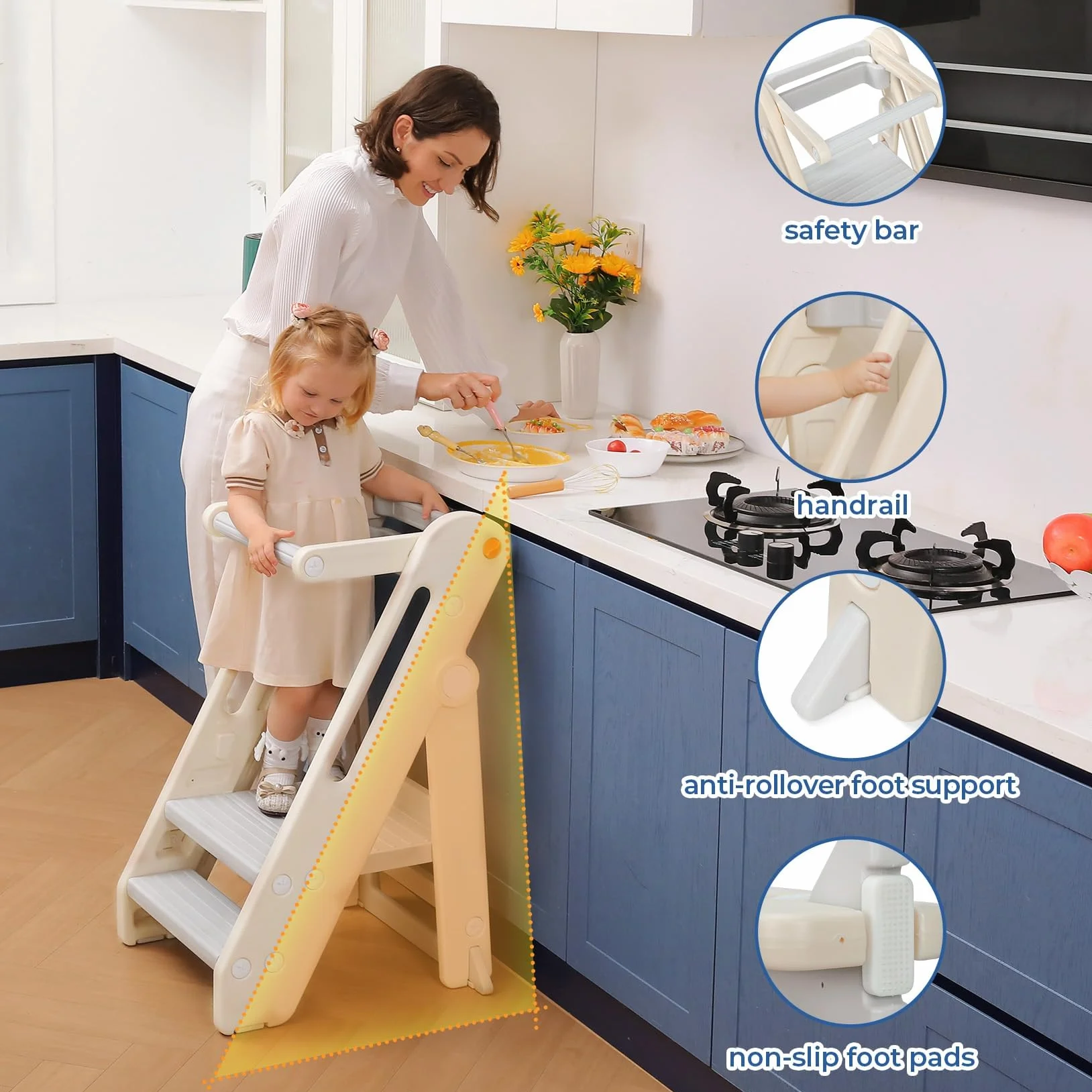 Onasti Torre di Apprendimento per Bambini, Learning Tower,Torre Montessoriana Pieghevole e Regolabile in Altezza per Bambini per Bancone Cucina Lavandino Bagno, Torretta Montessoriana (Bianco)