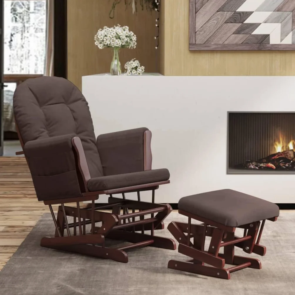 vidaXL Poltrona Glider con Sgabello Marrone in Tessuto
