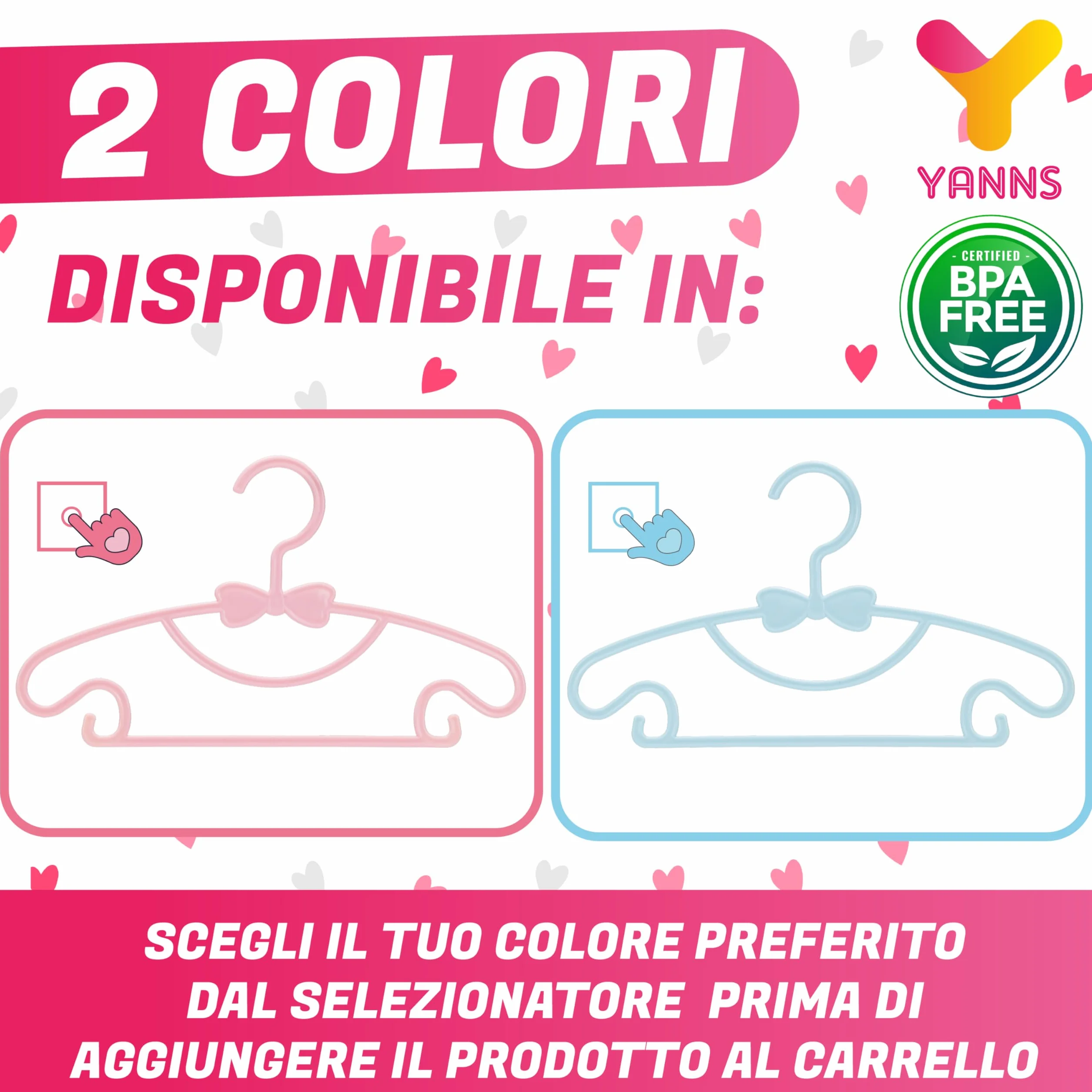 Grucce Bambini - Antiscivolo - Confezione da 10 Pezzi - Appendini Salvaspazio per Armadio - Adatto ai Vestiti per Bambini - Rosa