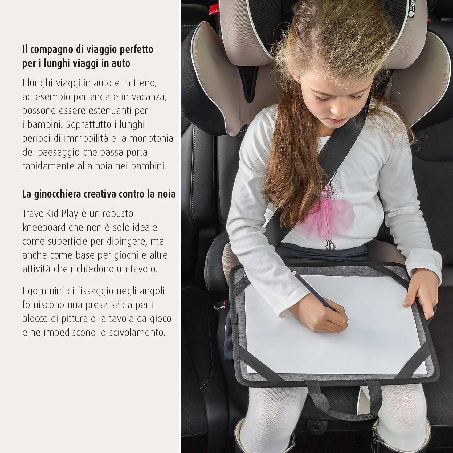 reer TravelKid Play - Kit per colorare per viaggi, leggero e stabile, con tasche pratiche, impermeabile, antimacchia, grigio