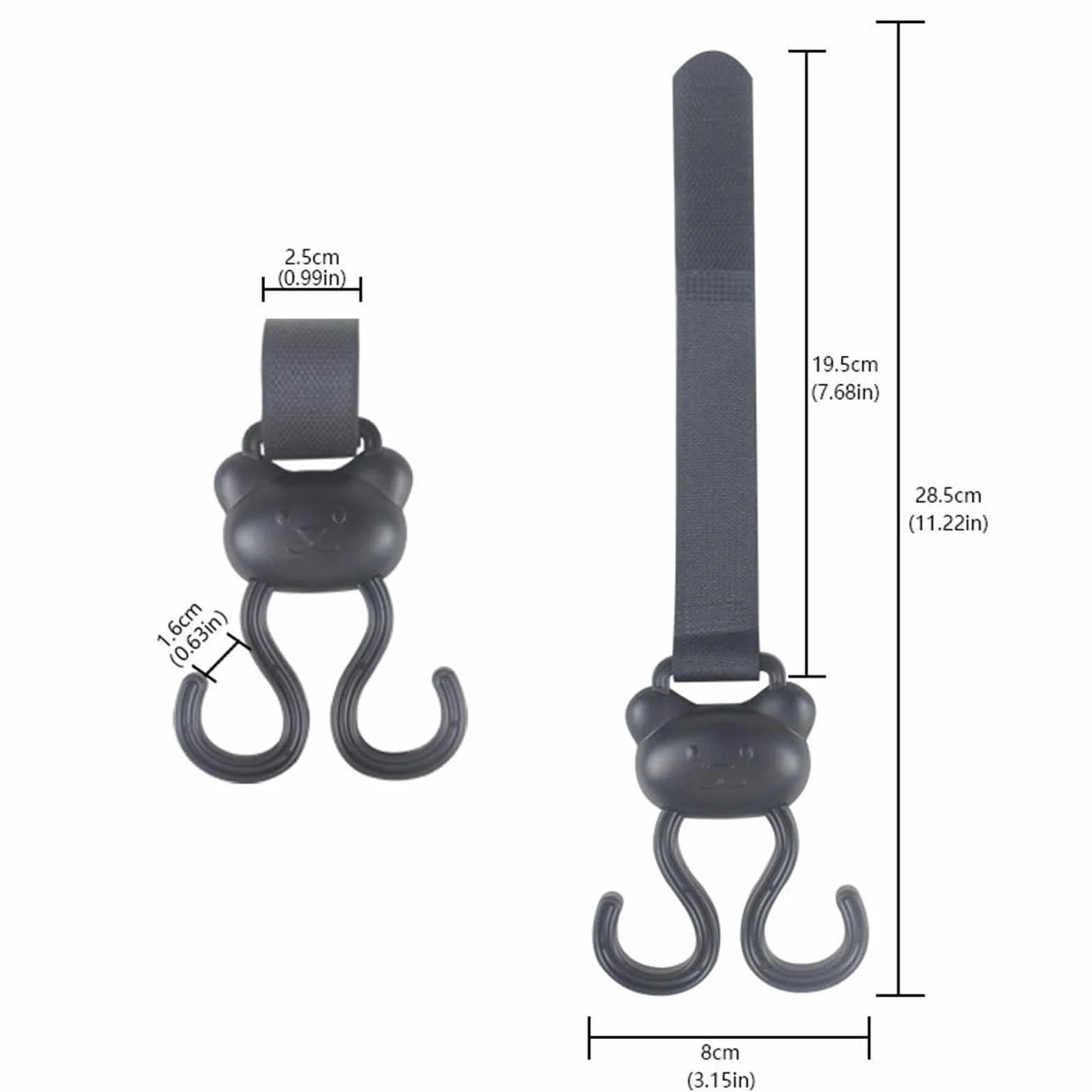 Ganci per passeggino, clip a moschettone, 30 x 8 cm, con orsetto dei cartoni animati, anello regolabile, chiusura antiscivolo per bambini, viaggi, all'aperto, passeggino, shopping, parco, passeggiate