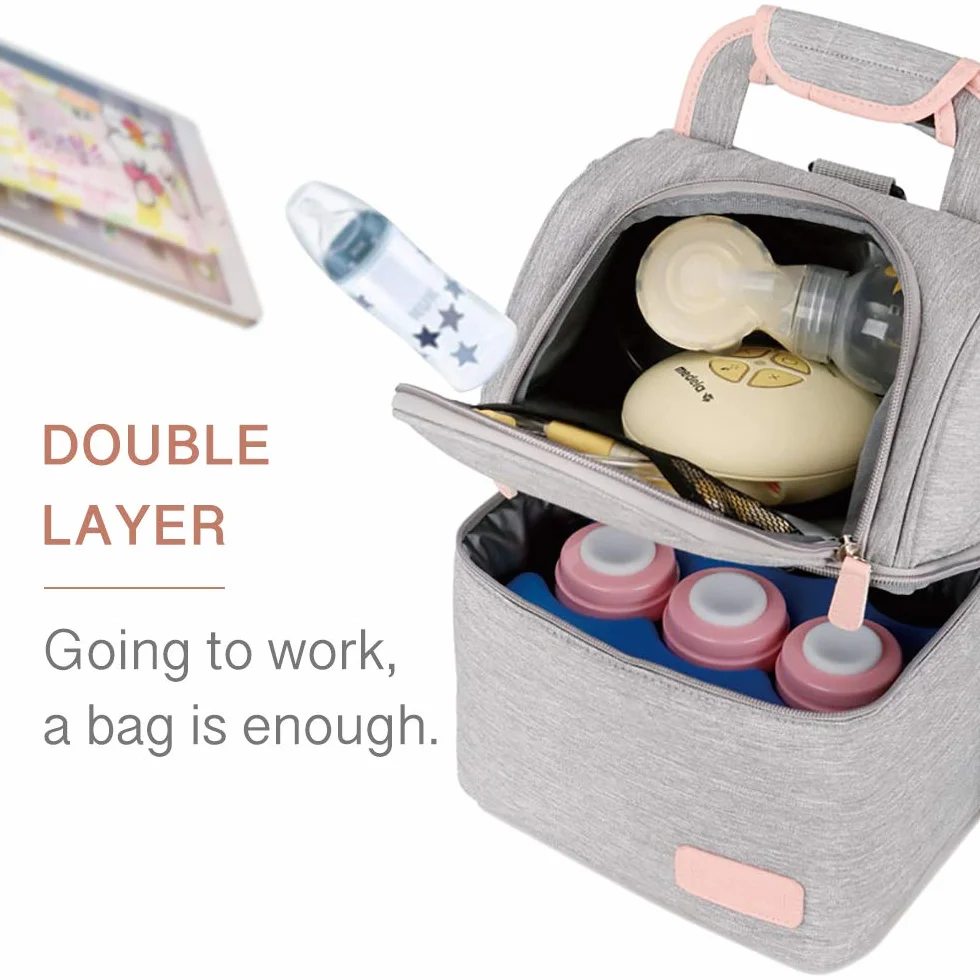 Rufun Borsa Termica per Biberon, Porta Biberon Isotermico, Zaino Impermeabile, 2 Pacchi di Ghiaccio inclusi (Grigio)