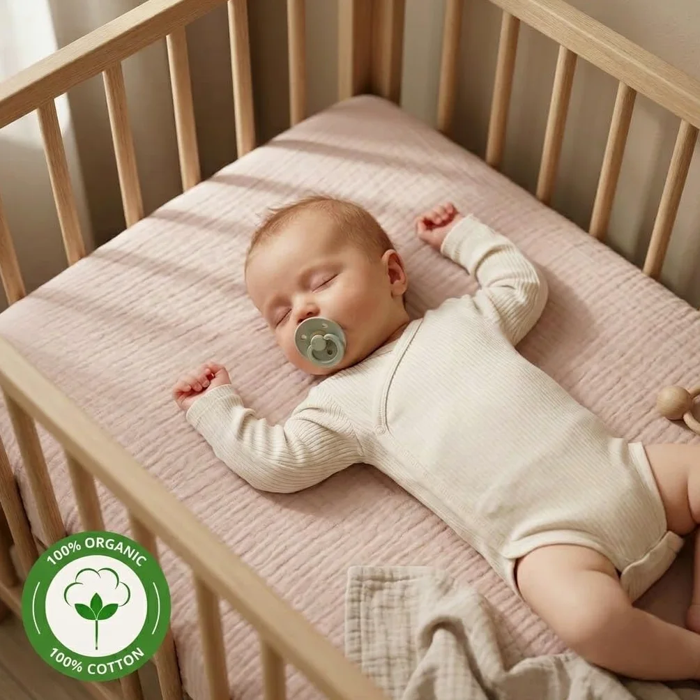 Danimarca - Lenzuola con angoli per culla in mussola super morbida, per ragazzi e ragazze, dimensioni standard per materasso per culla da 71 x 132 cm, 100% cotone biologico per il massimo