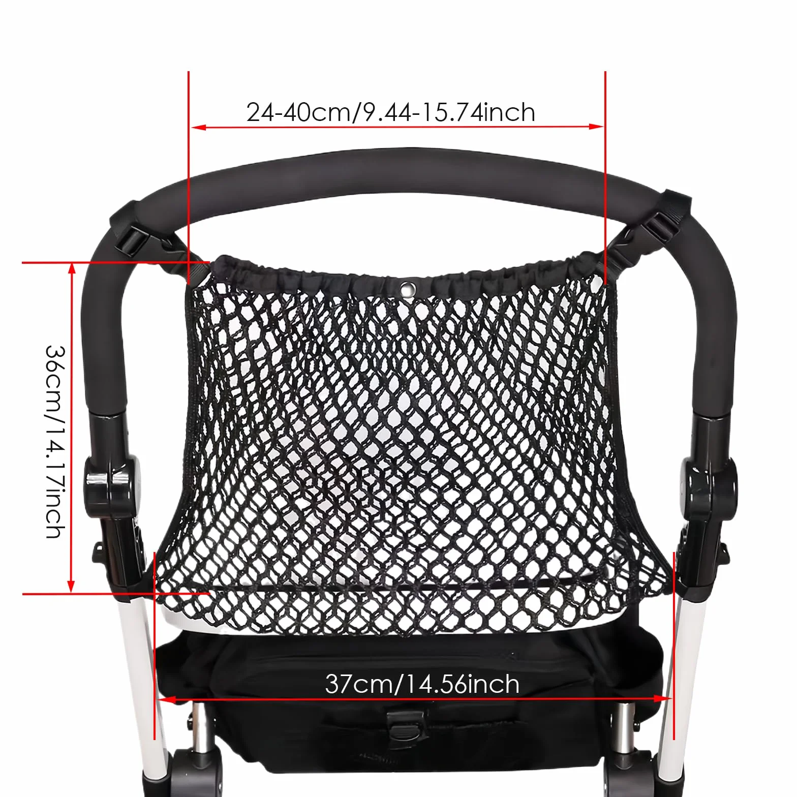 Nero Tasca a Rete per Passeggino, Borsa in Rete per Passeggini, Universale Rete per la Spesa per Carrozzina, Rete Tasca Portaoggetti Organizer per Passeggino Carrello Jogger