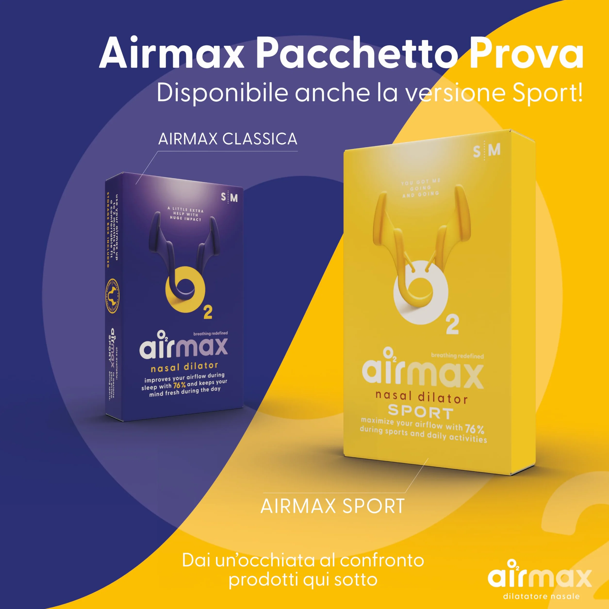 Air Max dilatatore nasale - Pacchetto di Prova - Dispositivo anti russamento - 76% Flusso d’Aria per Respirare Meglio | Misura garantita (1x Small & 1x Medium)