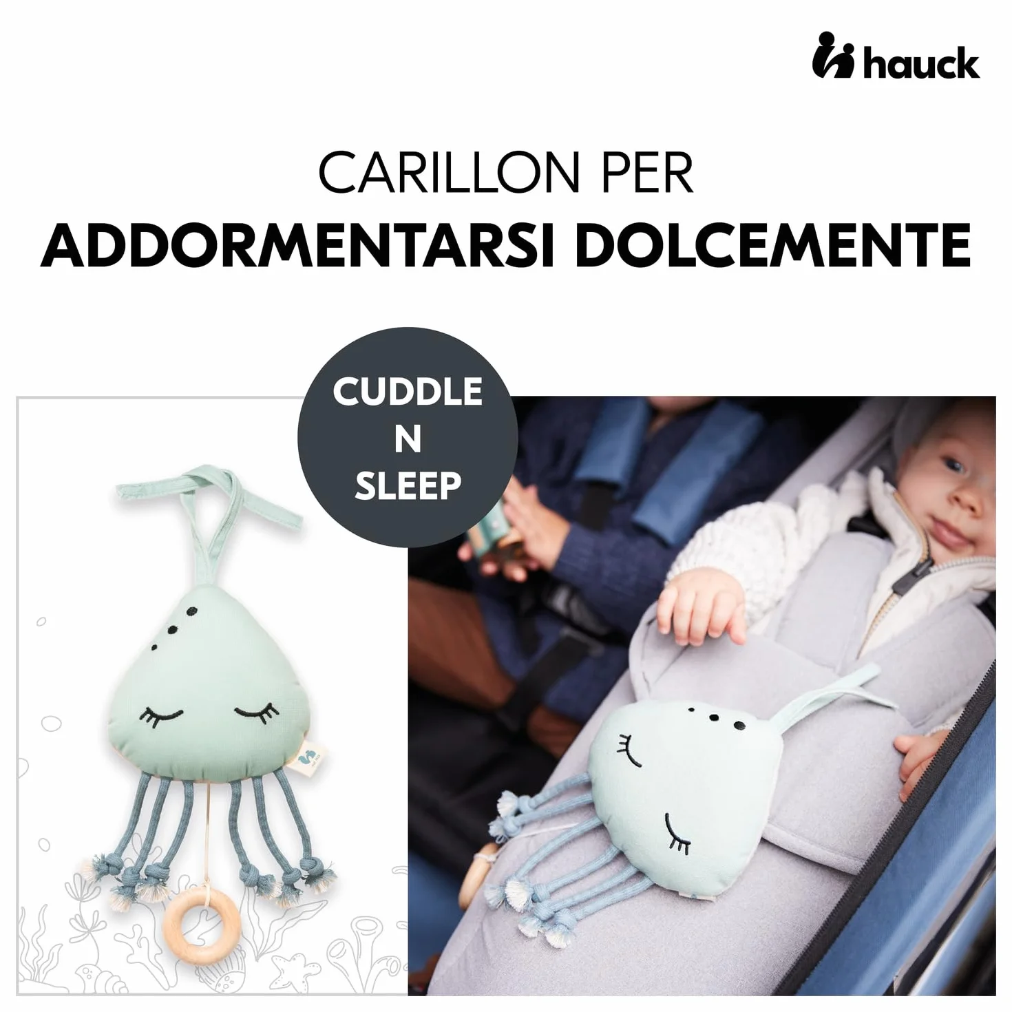 hauck Carillon Neonati Cuddle N Sleep - Giocattolo Sonaglio da Appendere con Meccanismo Musicale - Ninna Nanna Brahms (Durata 2 Min.), Rimovibile - Sonaglio Neonato Senza Batterie - Medusa