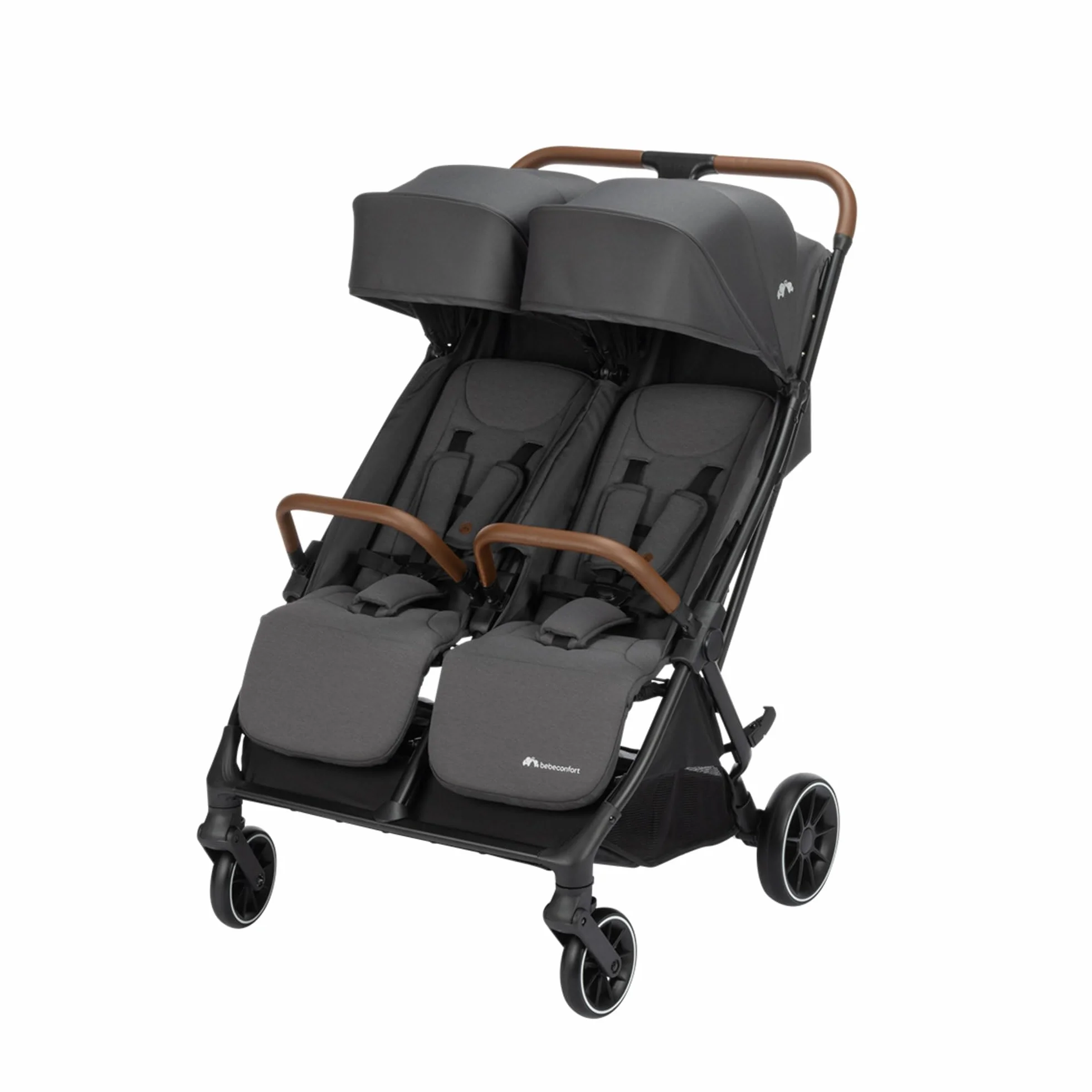 Bebeconfort Mane Passeggino Gemellare Leggero, 0-22 kg, Chiusura Automatica, Passeggino Doppio Pieghevole e Reclinabile, Corrimano, Parapioggia, Cestello Capiente (8 kg), Mineral Graphite