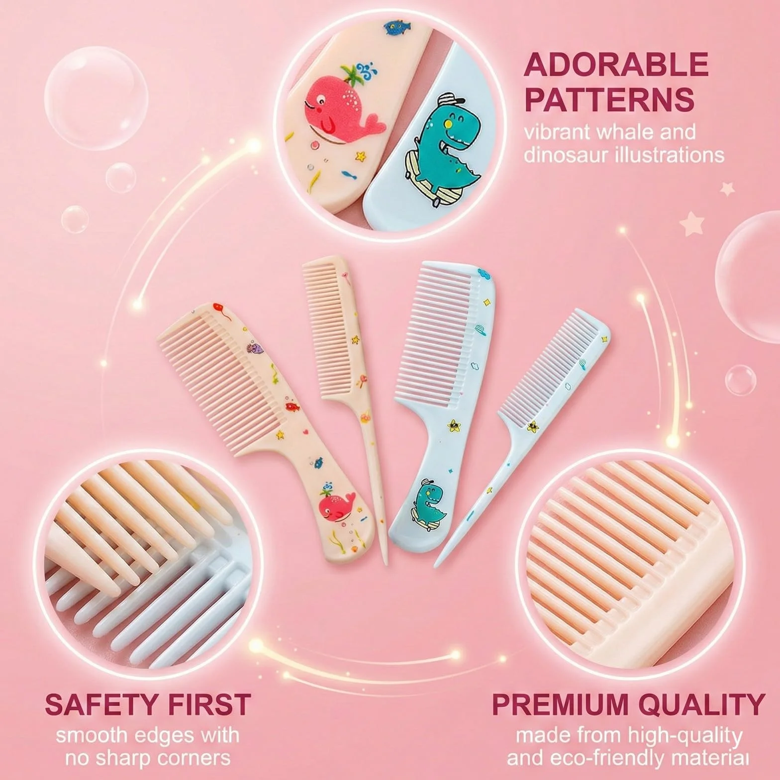 4 Pcs Spazzole per Capelli e Pettini Bambina,Set Parrucchiera Bambina,Pettine Districante per Capelli Bagnati e Asciutti,Pettine Neonato Crosta Lattea,Spazzola a Coda di Ratto Ragazze e Ragazzi