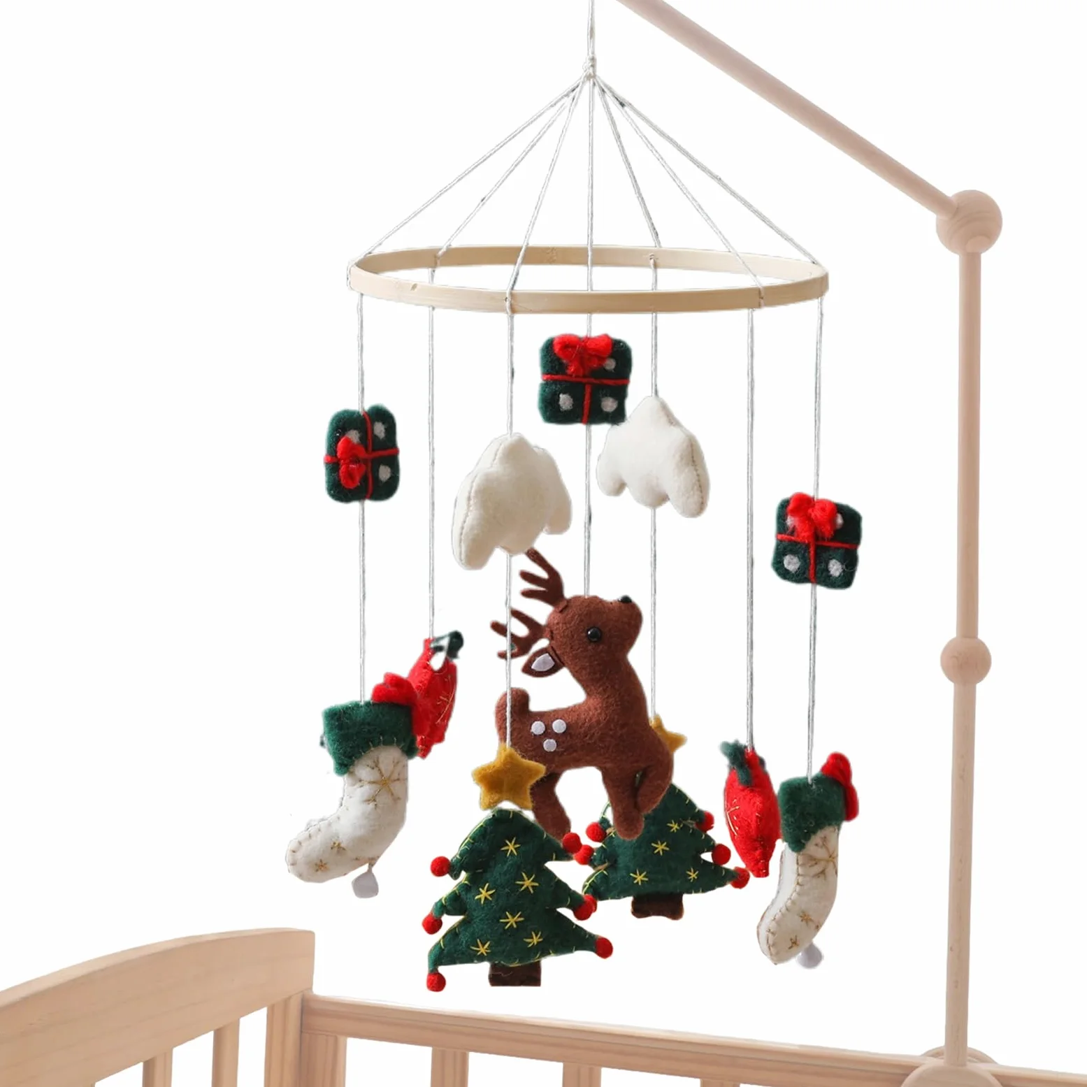 Carillon per Culla Carillon Natalizio per Regalo | Carillon Albero di Natale in Feltro con Renne Decorazione Camera Bambini Completo