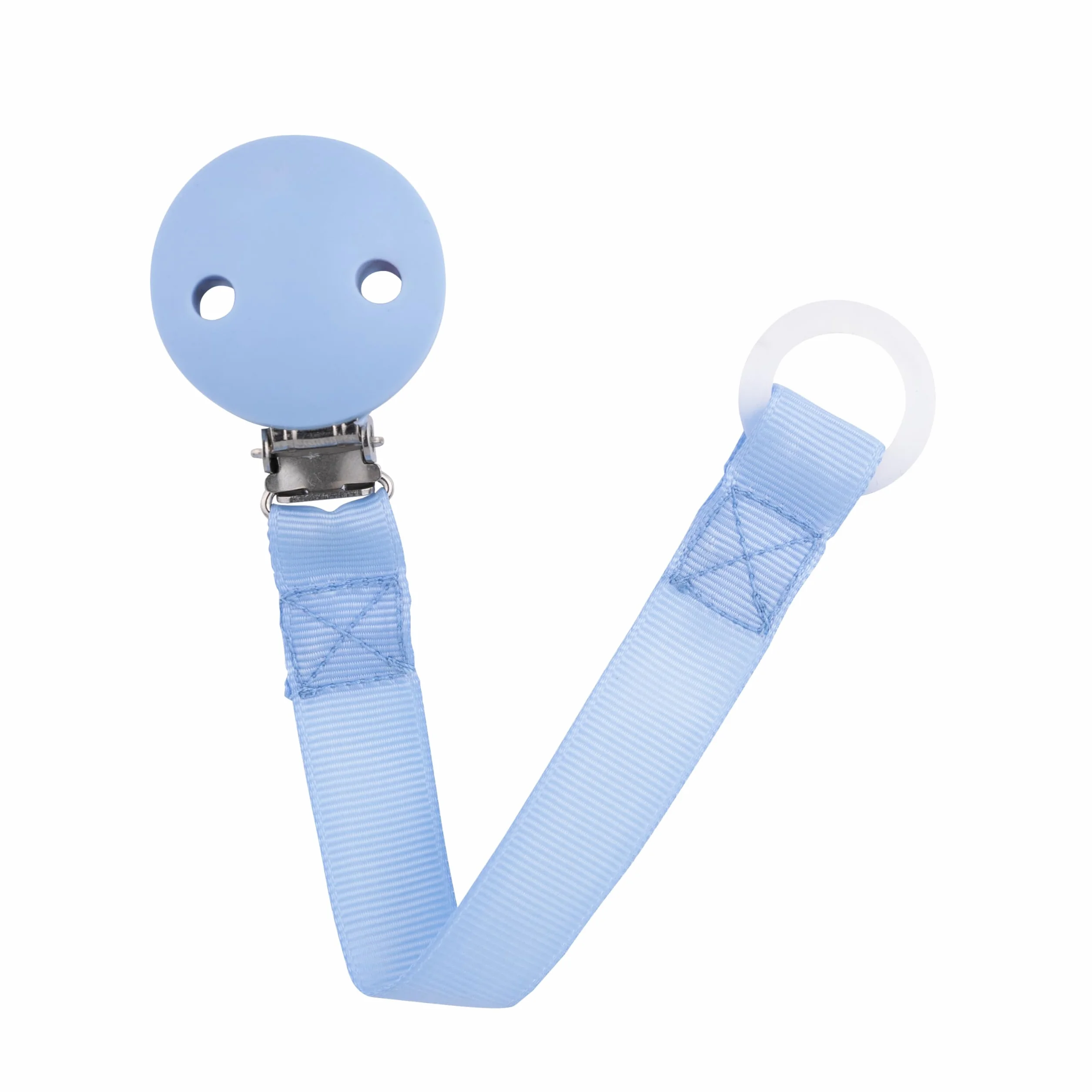 babynova Catenella portaciuccio con cinturino in tessuto, clip e anello in silicone – Portaciuccio per neonati – Adatto a qualsiasi ciuccio – Essenziale per neonati – Senza BPA – Blu