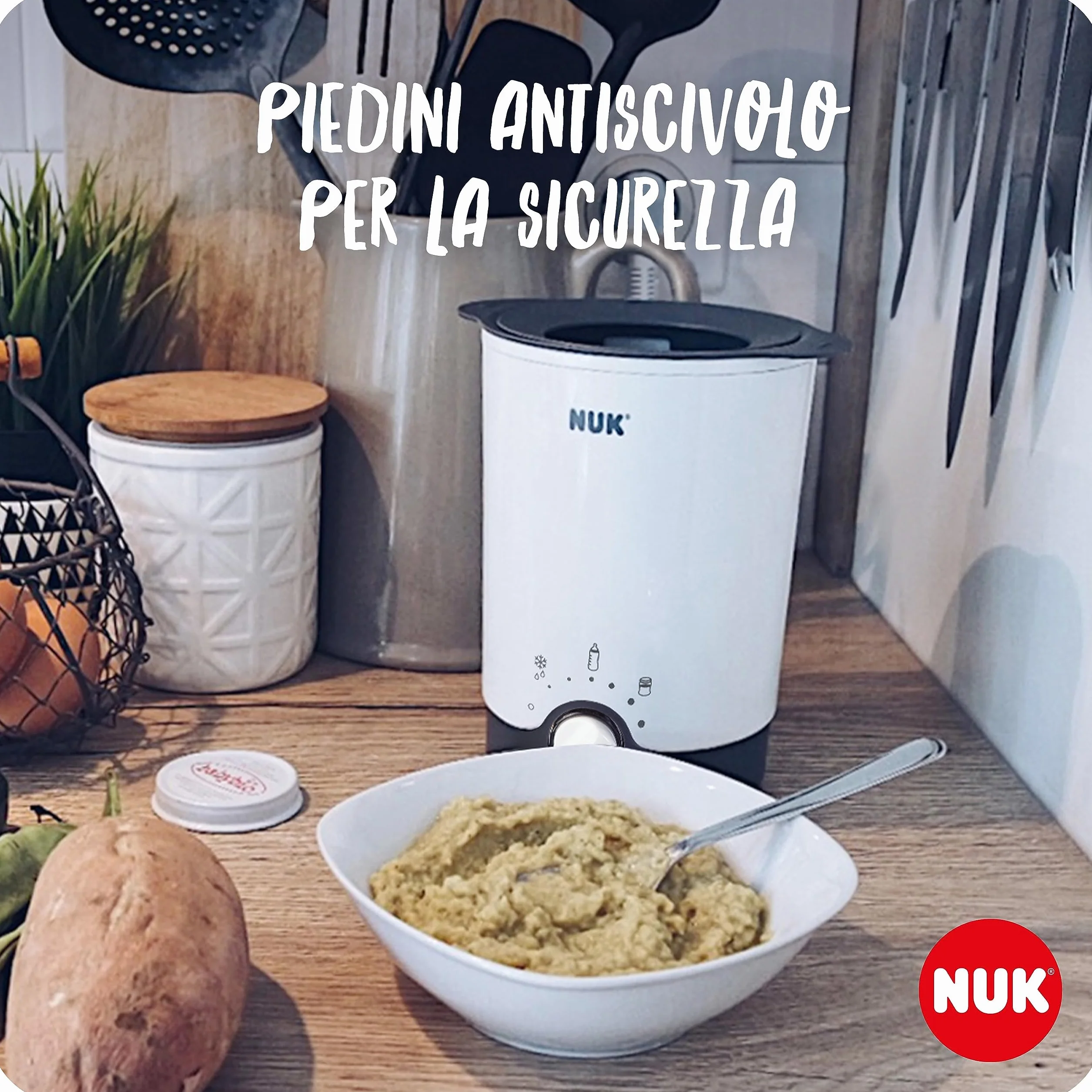 NUK Thermo 3in1 scaldabiberon | Scongela delicatamente, riscalda e mantiene la temperatura di cibi liquidi e morbidi | Cestello estraibile per una semplice rimozione | Spina europea a 2 poli