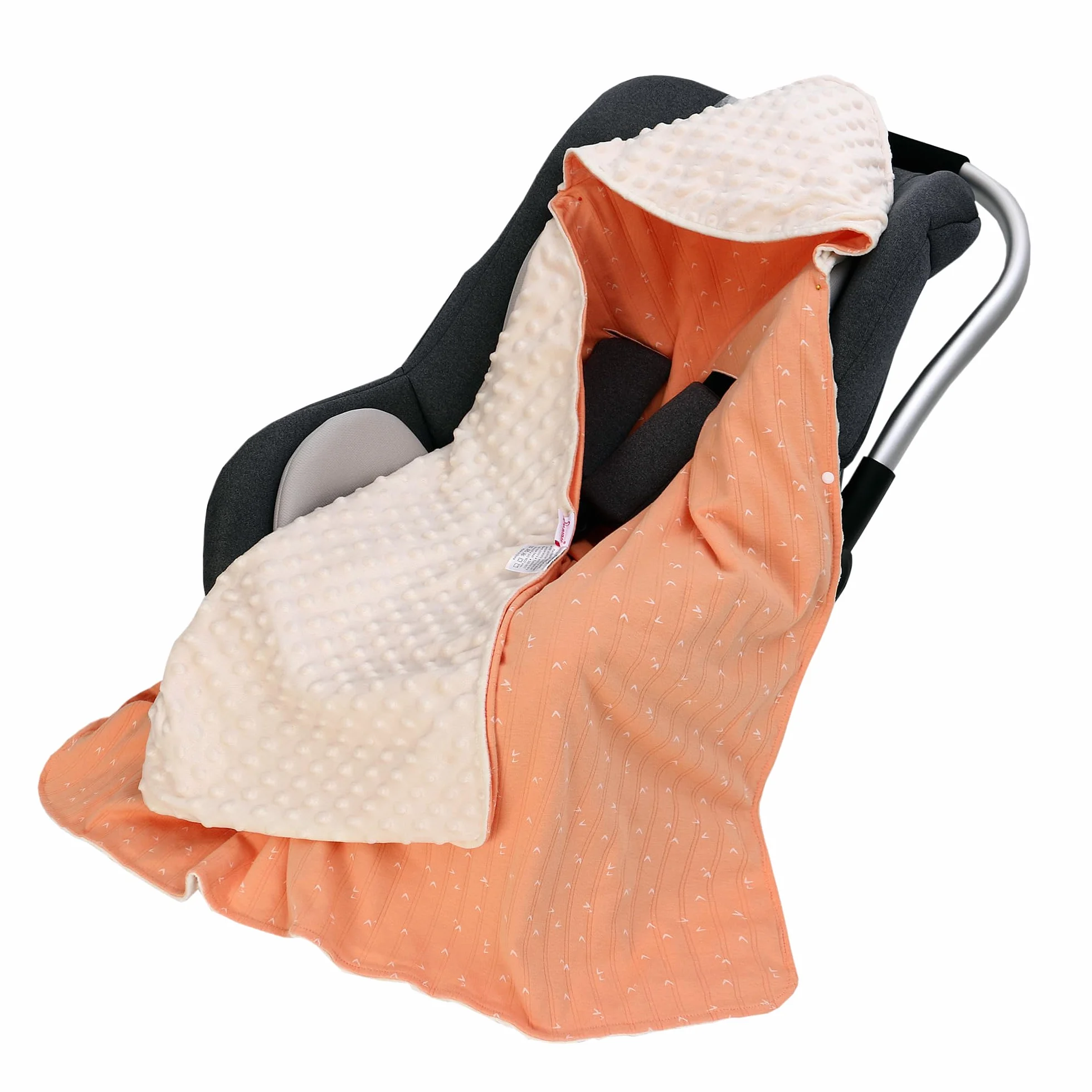 Coperta Avvolgente in 100% Cotone, 90*90cm Bifacciale Multifunzionale Copertina Accogliente con Cappuccio, Morbida Trapunta per Tutte le Stagioni, Adatto a Passeggino, Seggiolino, Unisex, Arancione