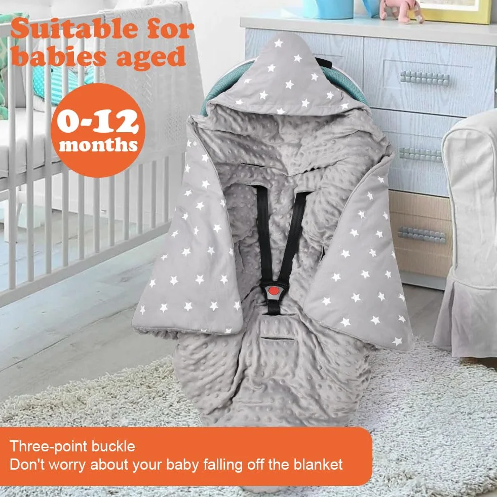 Aolso Baby Coperta trapuntata, 2pcs 100% Cotone Bifacciale Multifunzionale Coperta per seggiolino, con Cappuccio per Passeggini Marsupio, Copri marsupio(stile a cinque punti)