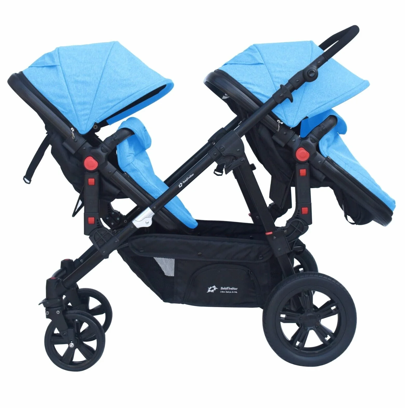 PASSEGGINO DOPPIO/GEMELLARE 2in1 NERO E BLU PER DUE BAMBINI FRATELLI STROLLER