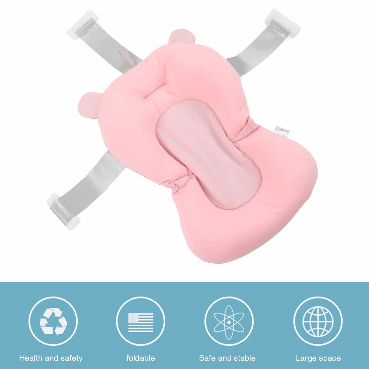 Cuscino da Seggiolino per Bagnetto Galleggiante, Supporto per Vaschetta per Neonato con Cinture di Sicurezza Pieghevoli Regolabili, Cuscino da Sedile per Bagnetto, 3 Cinture di