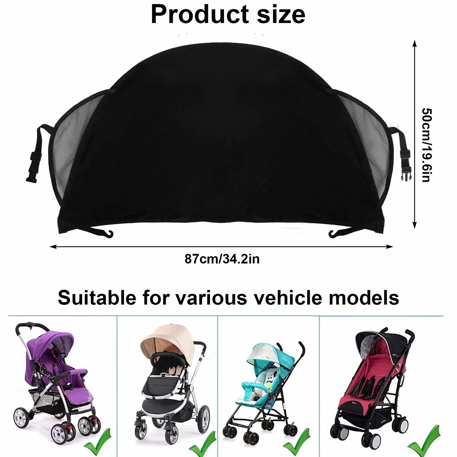 Tenda per Passeggino, Capottina Parasole Passeggino, Telo Parasole per Carrozzina e Passeggino, Parasole per Passeggino, Tenda per Passeggini Protezione Solare per Passeggino, Anti-UV, Nero