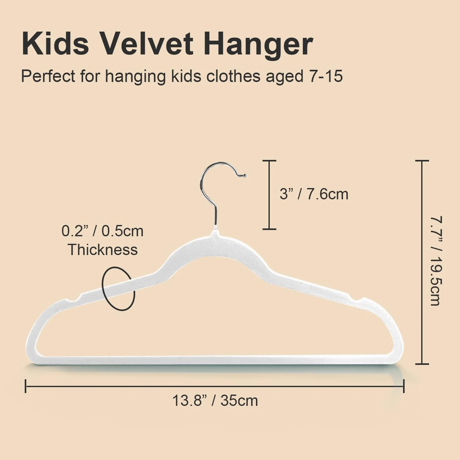 Grucce in velluto per bambini, 35,5 cm, antiscivolo, per camicie, pantaloni, gonne, abiti, giacche, cappotti, confezione da 32 pezzi, bianco