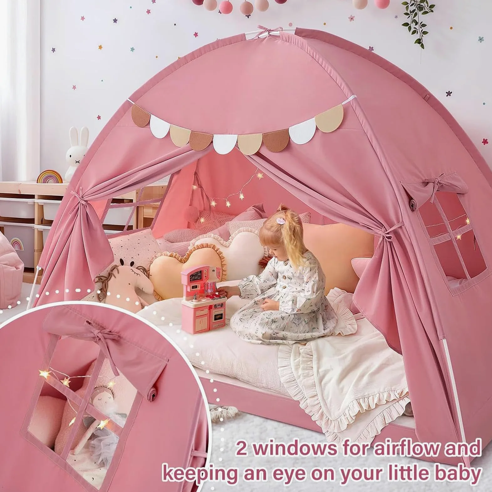 Tenda Bambini Con Baldacchino Spazio Privato Portatile Oscurante | Tenda per materasso singolo per il Soggiorno la Cameretta dei Bimbi il Giardino il Campeggio la Lettura il