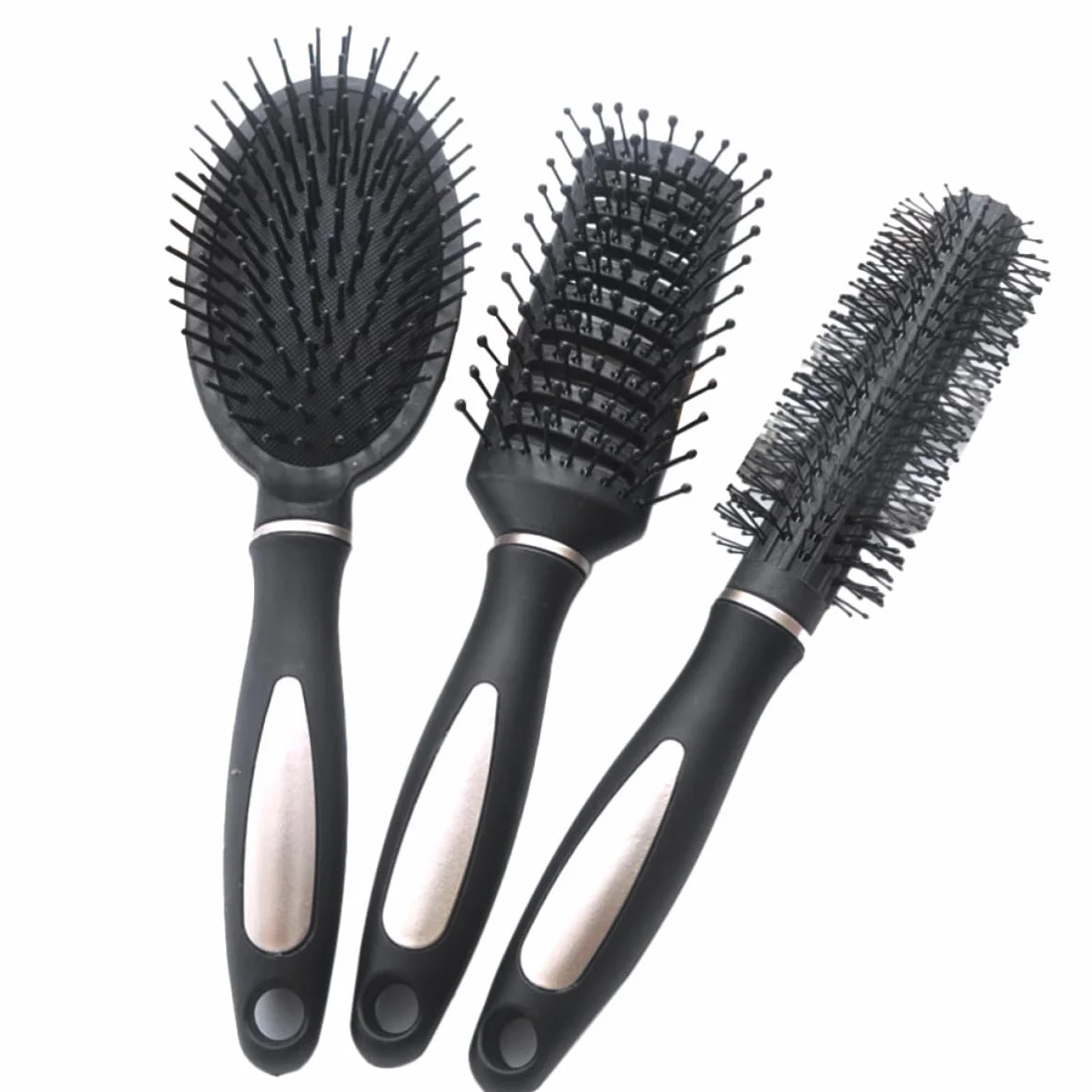 Pettini Massaggianti Antistatici con Manico Ergonomico Set 3 in Plastica Colore Nero per Capelli Ricci, Adatti per Salone e Casa