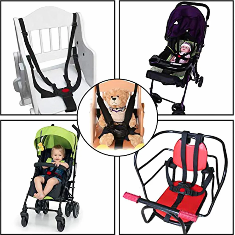 Cintura di Sicurezza Bambini 5 Punti con Imbottitura Delle Spalle Bambino Sicuro Cintura Regolabile, Nero, Nylon, Per Carrozzina, Passeggino, Seggiolino
