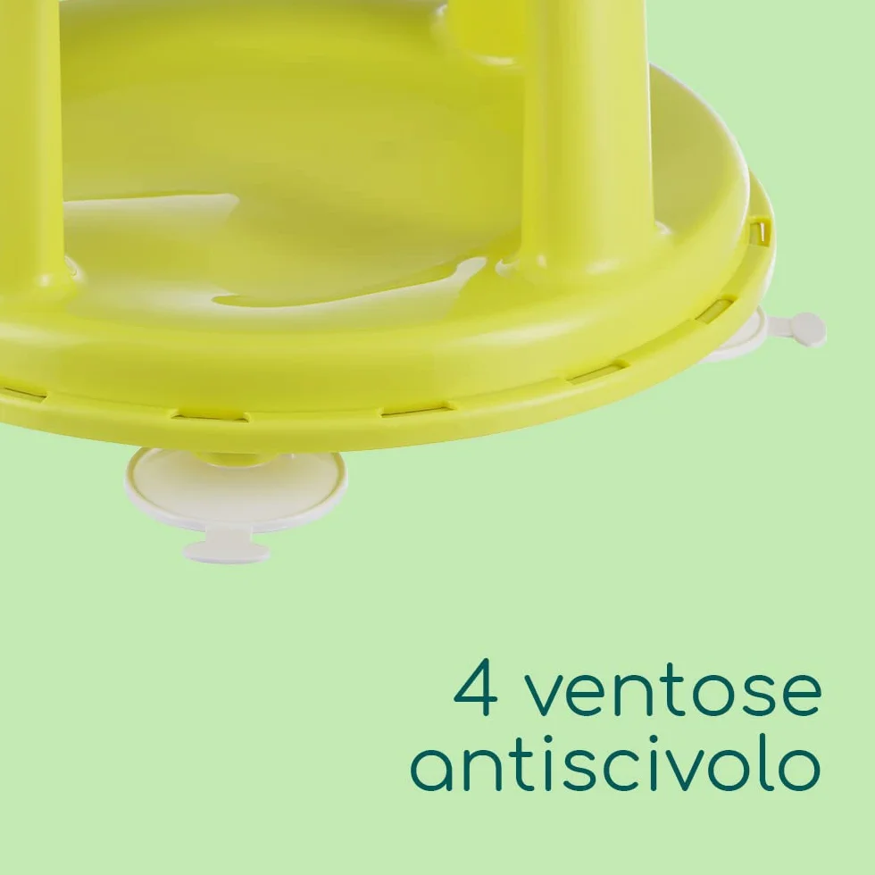 Bebeconfort Seggiolino Girevole Bagnetto neonato per Vasca da Bagno e Doccia, Seggiolino da bagno per bambini fino a 10 kg, Girello per il Bagnetto, Seduta ergonomica, Ventose di Sicurezza, Lime