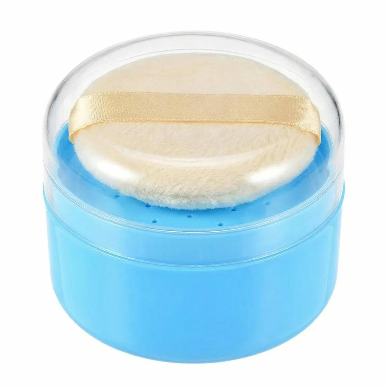 Contenitore in polvere di talco, con setaccio e soffi di polvere, colore blu, per uso domestico e da viaggio
