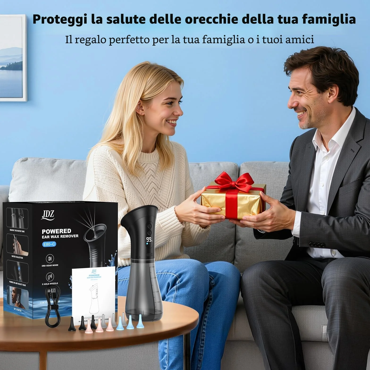 Pulizia Orecchie 2000mAh, JDZ Pulisci Orecchie con Doppio Serbatoio, Pulitore Orecchie con 12 Testine di Ricambio, Impermeabile Pulire Orecchie, Aspiratore Cerume Orecchie con 3 Modalità