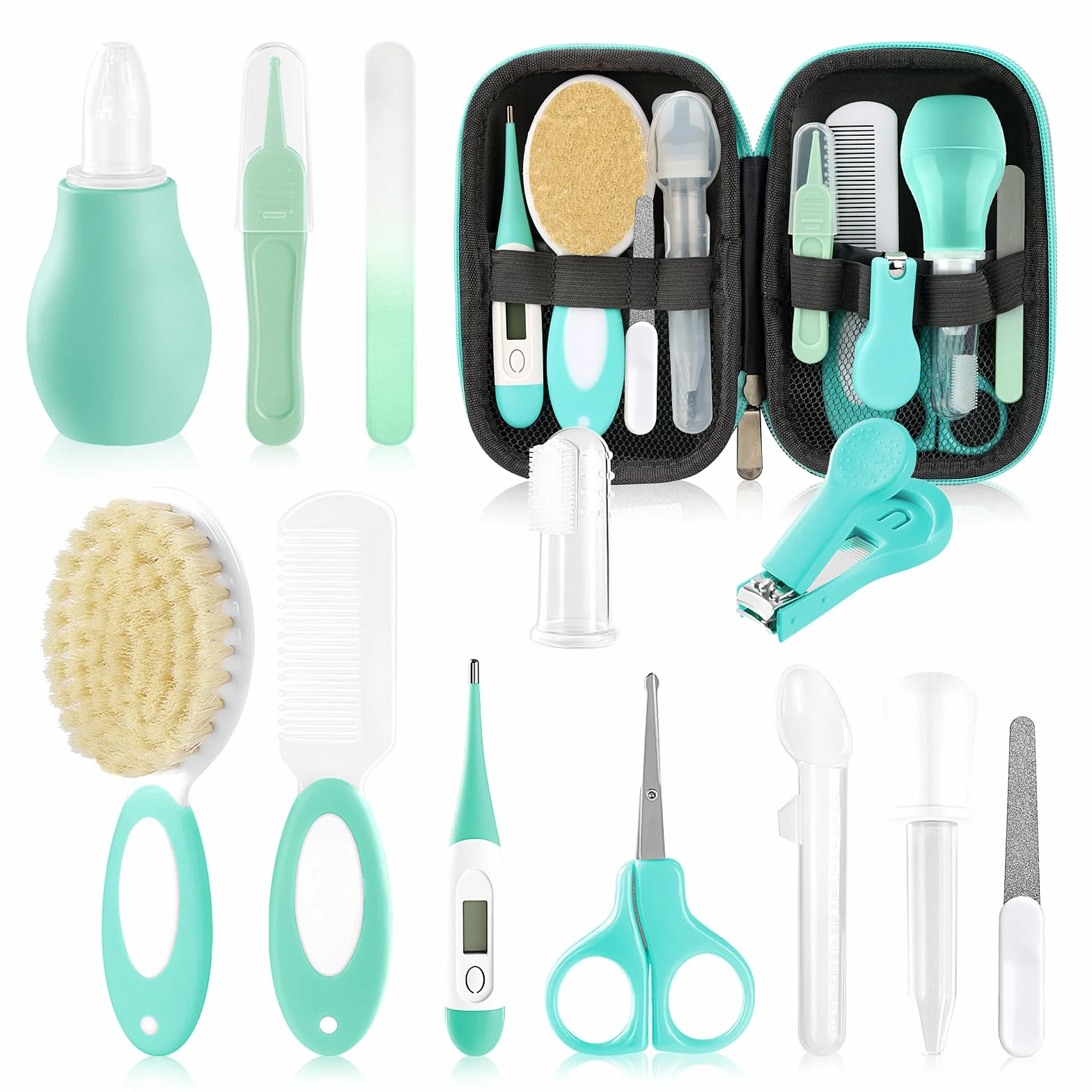 WXA Kit per la cura del bambino con tagliaunghie, forbici, kit per la cura dei neonati (18 in 1, verde)