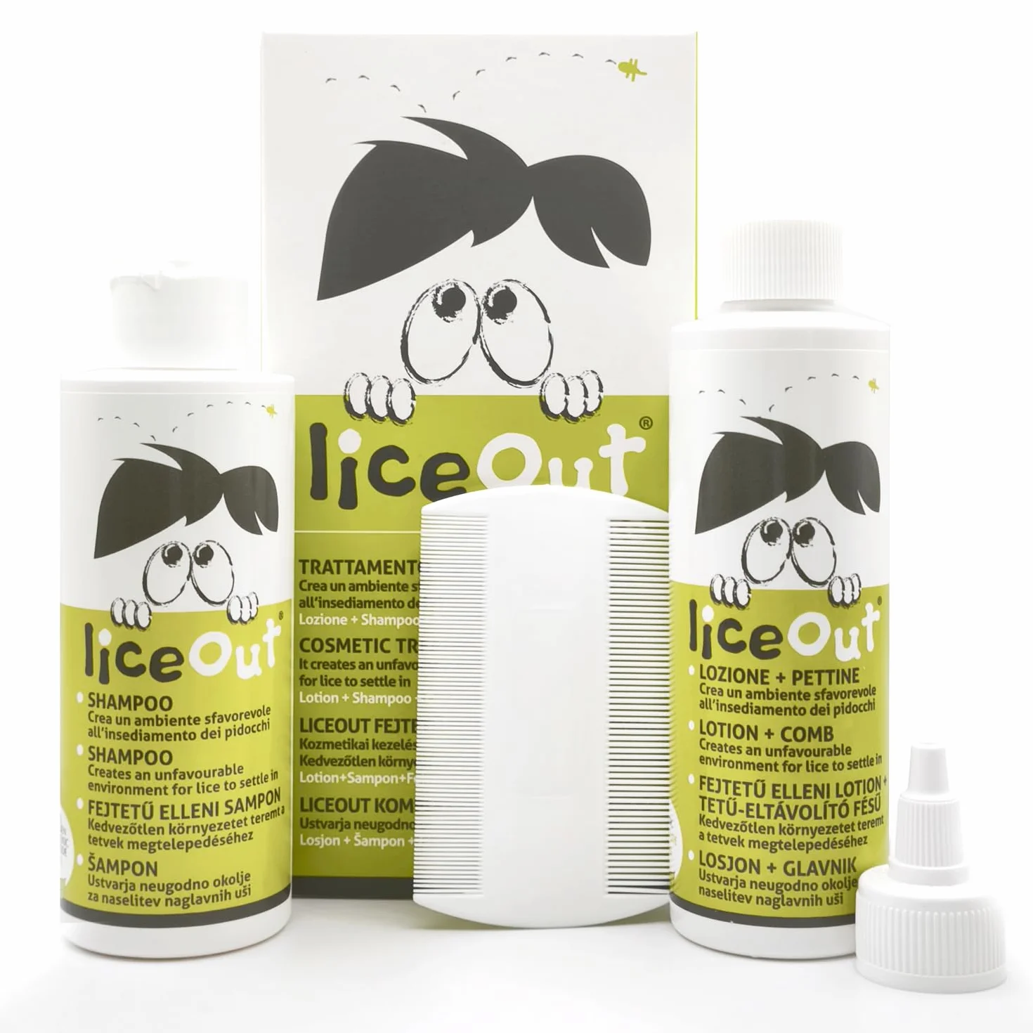 LICEOUT Shampoo e Lozione Pidocchi Bambini. 2x125ml+Pettine | Trattamento Naturale e completo contro lendini e uova. Senza pesticidi. Include il pettine speciale per la rimozione